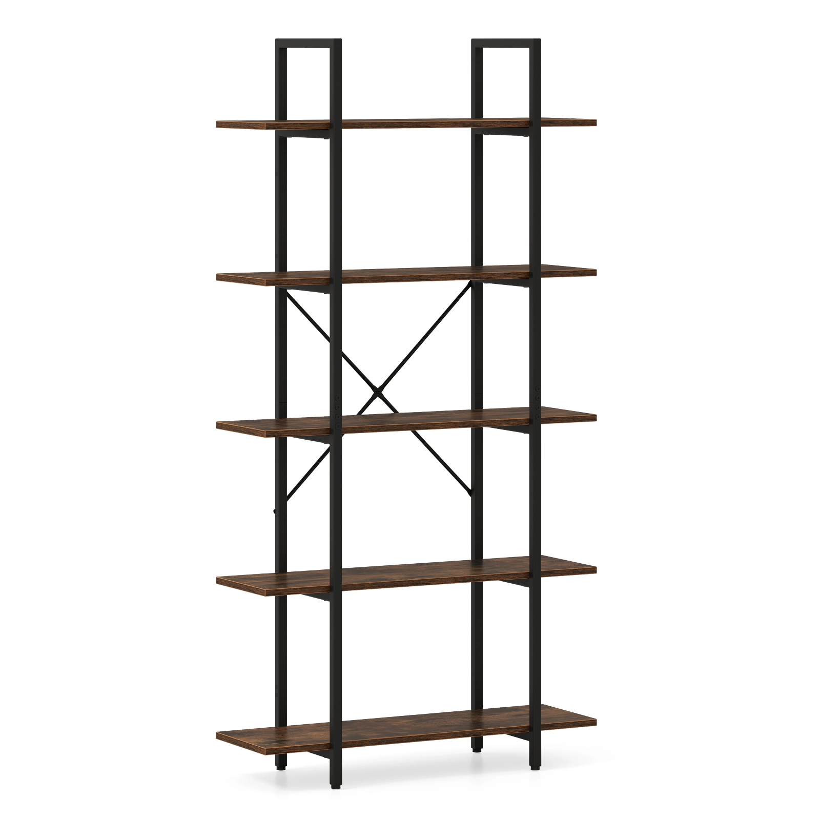 SUGIFT Rustic Brown 5-Tier 62 in Vintage Industrial Bookcase with Open Shelves
