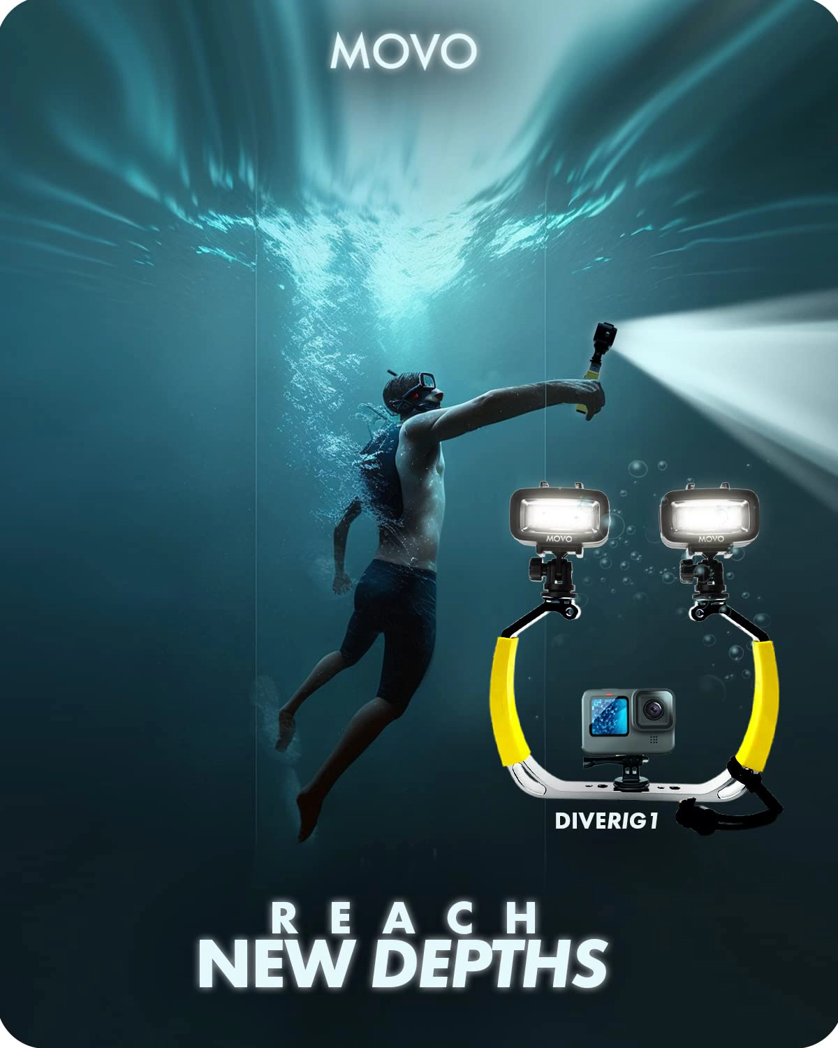 Movo DiveRig1 XL Diving Rig Bundle with Waterproof LED Lights