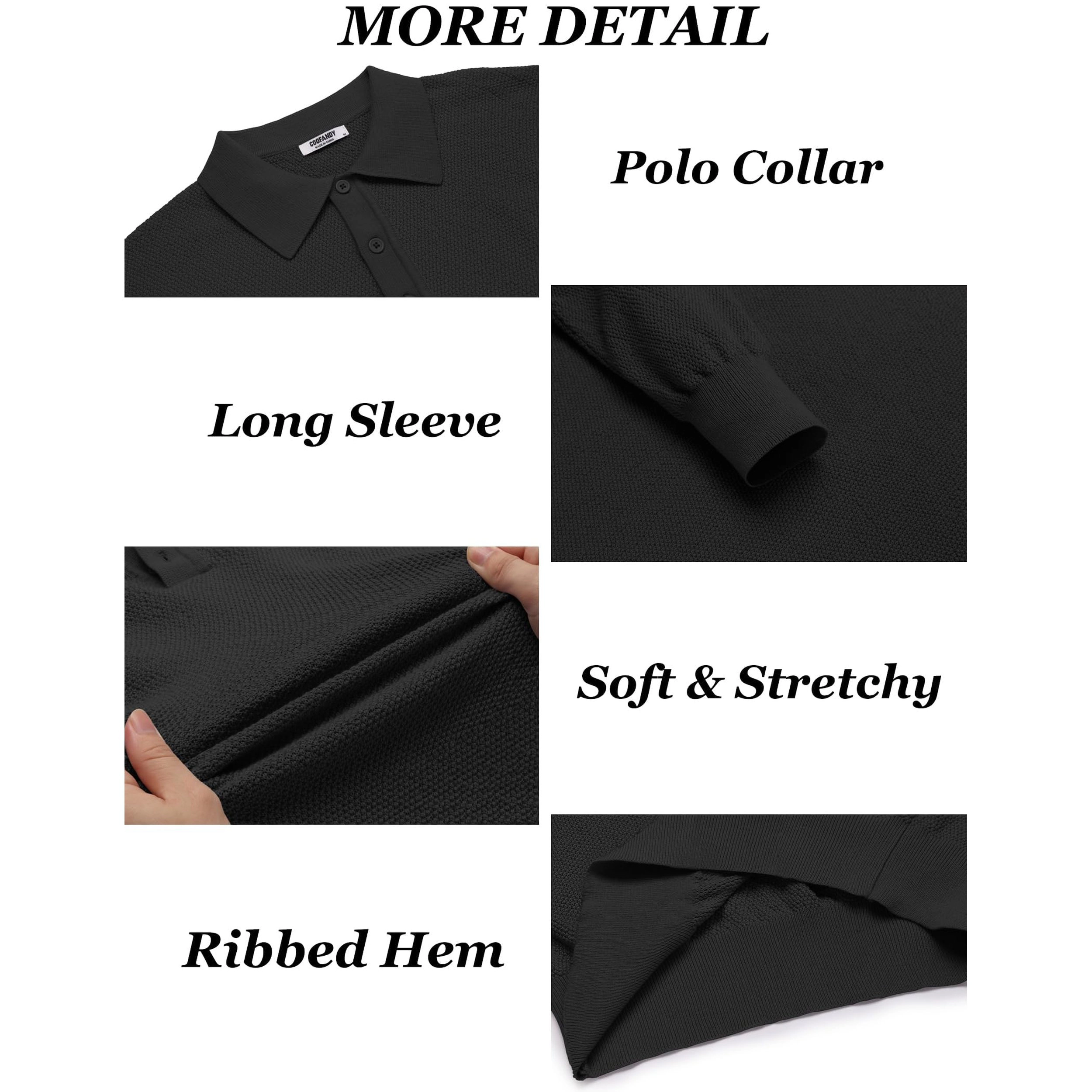 COOFANDY Casual Long Sleeve Polo Sweater Fall Henley Neck Button Pullover Tops