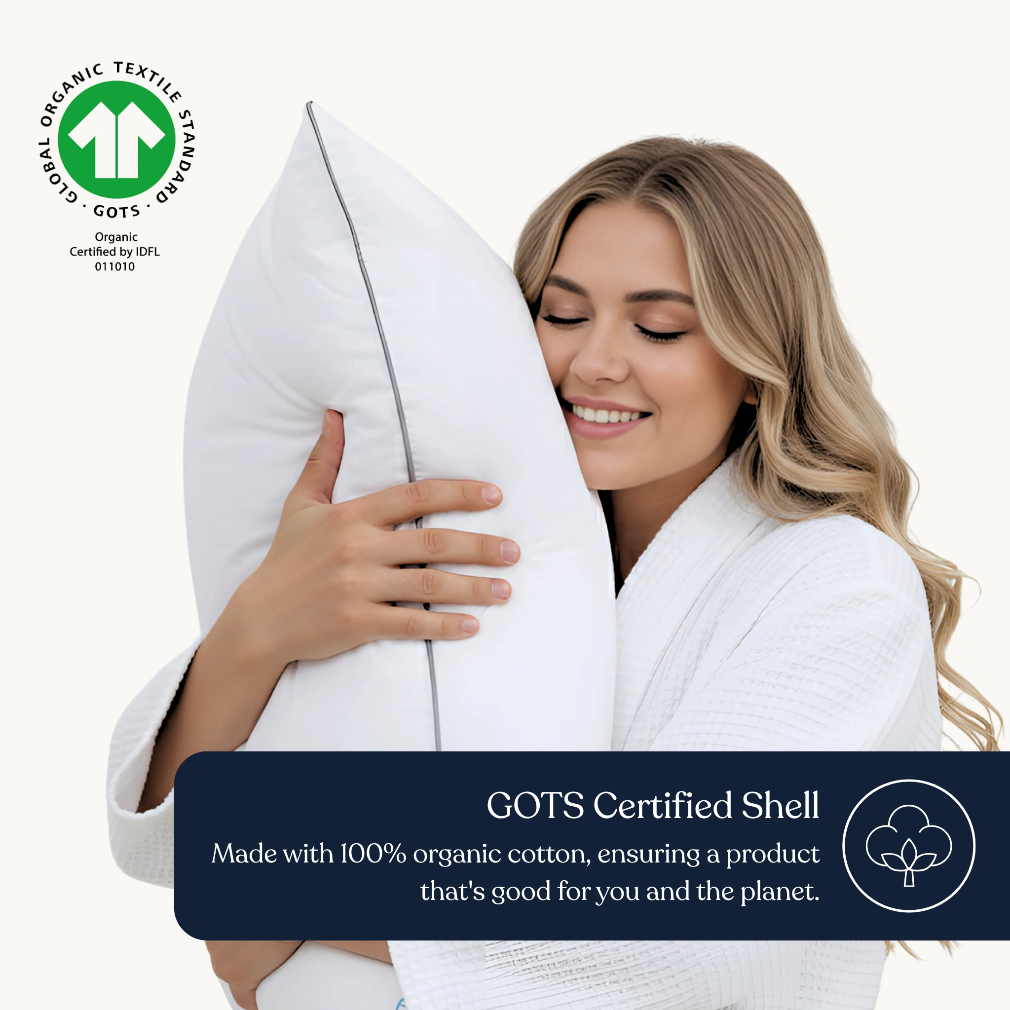 Delara Organic Pillow Protector GOTS Certified Cotton Waterproof Zippered Breathable Moisture-Wicking Ultra Soft