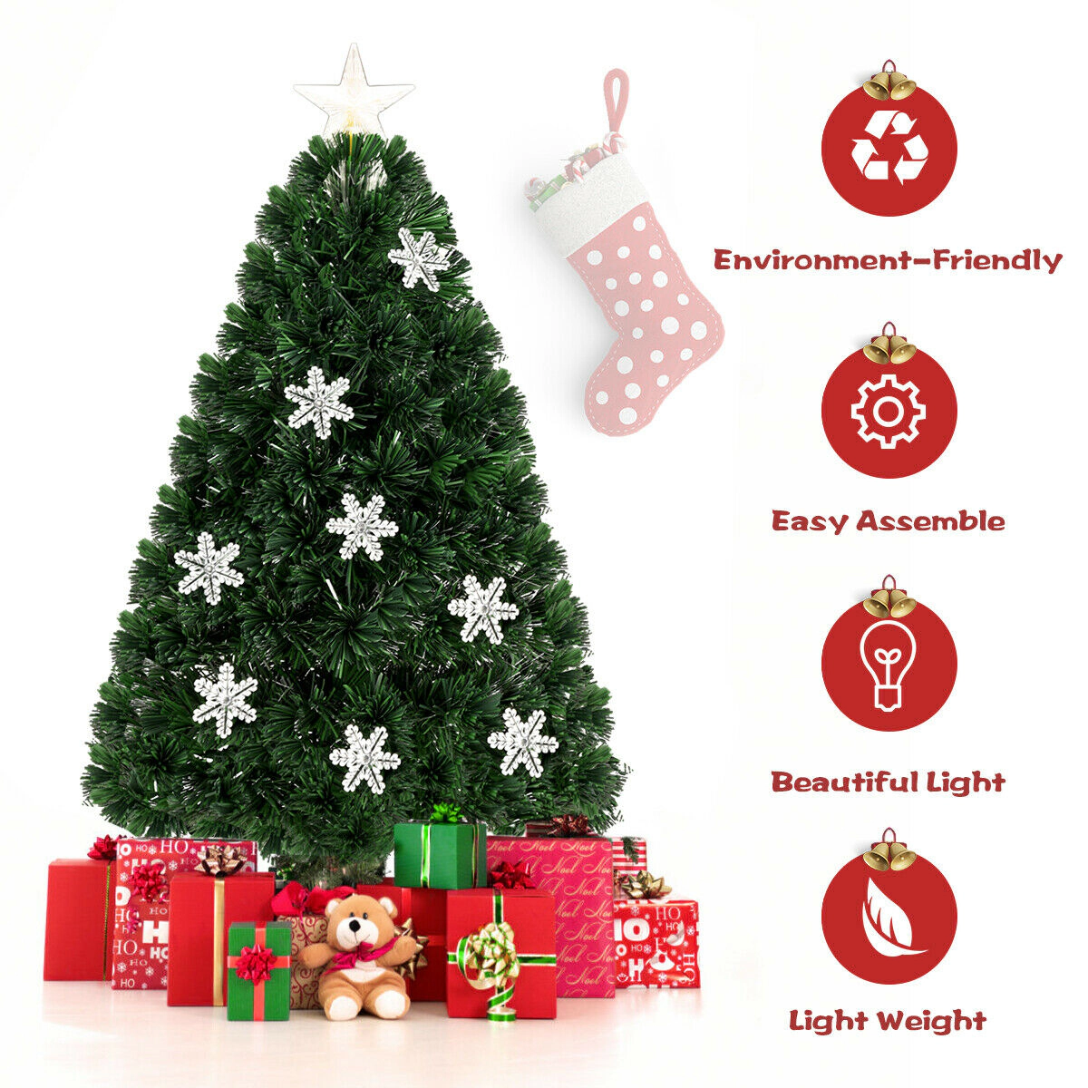 SUGIFT Pre-Lit LED Optic Artificial Christmas Tree with Snowflakes 5-Foot PVC Green with 170 Tips and 21 LED Lights