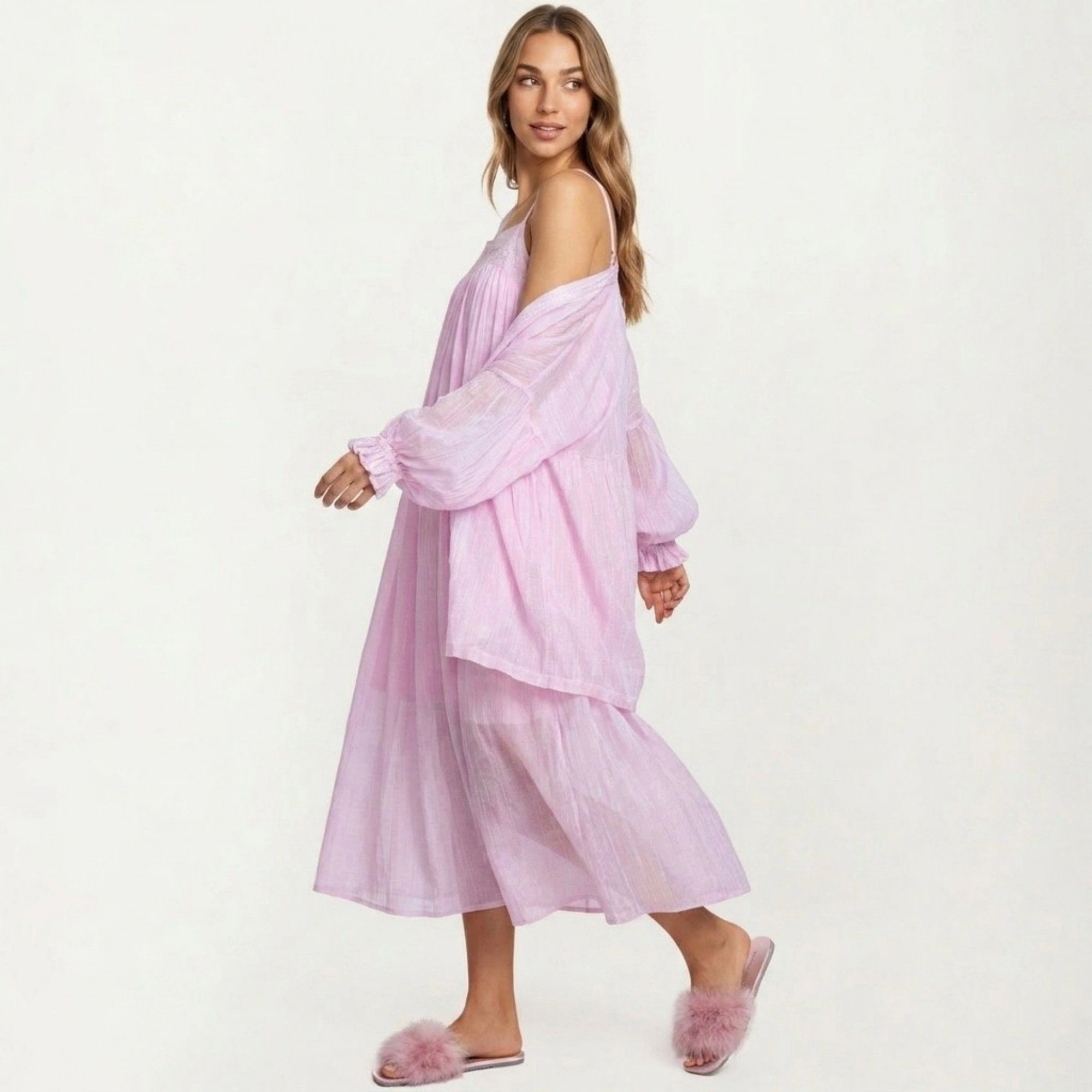 Anna-Kaci Women's 2-Piece Square Neck Nightgown and Long Sleeve Robe Pajama Set