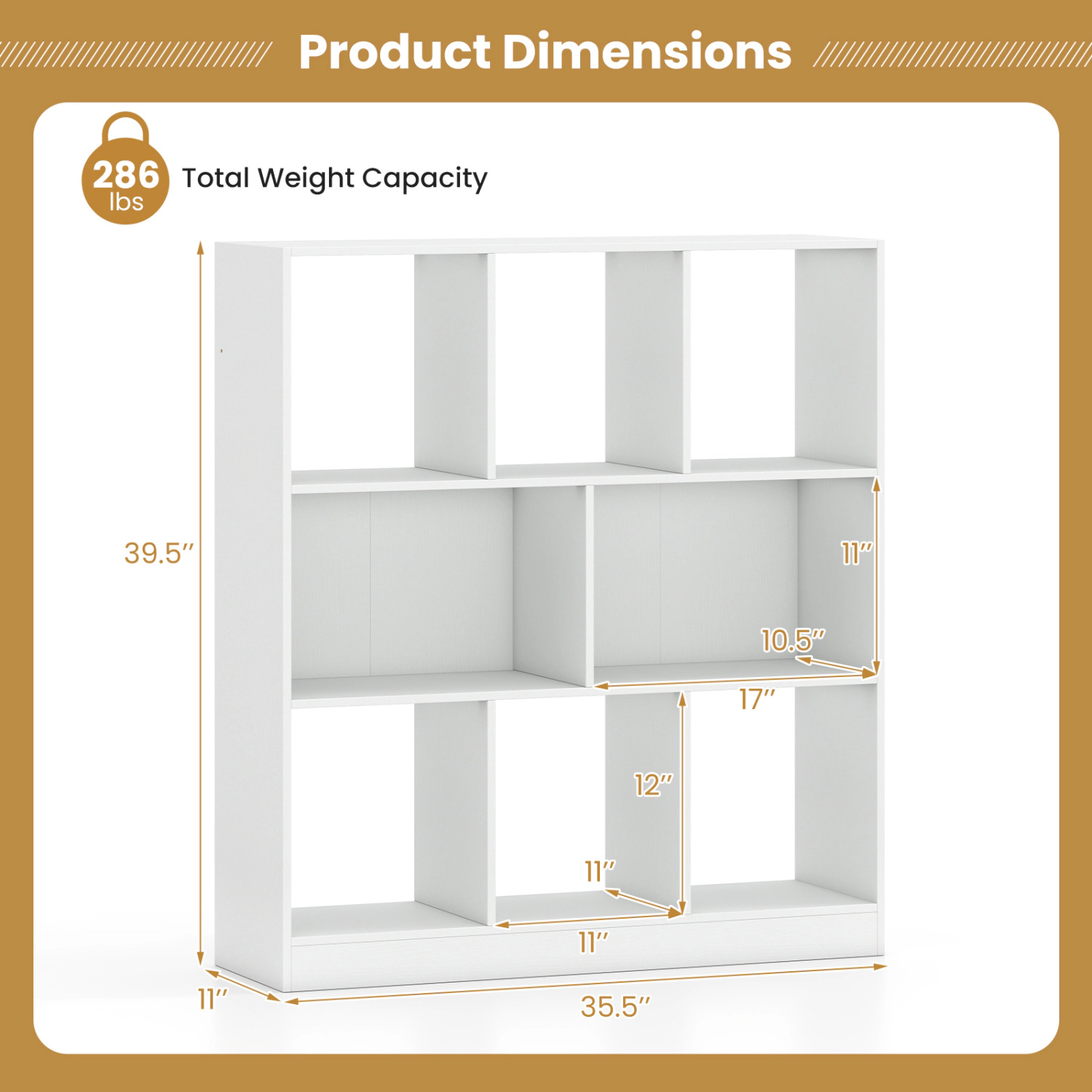 LJG 8-Cube Bookcase 3-Tier with 2-Sized Compartments and Anti-Tip Kits for Living Room