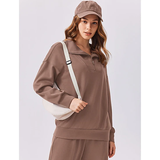 Pinspark Womens Casual Half Zip Sweatshirt Sets Long Sleeve Wide Leg Pants Loungewear