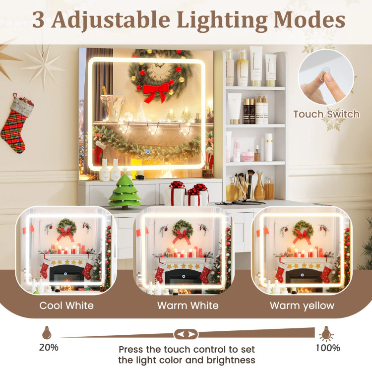 Hivvago Vanity Set with Mirror and 3 Lighting Modes and Adjustable Brightness-White