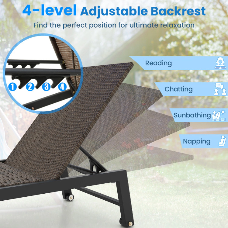 Hivvago Patio Pe Rattan Chaise Lounge With 5-Level Backrest And Wheels
