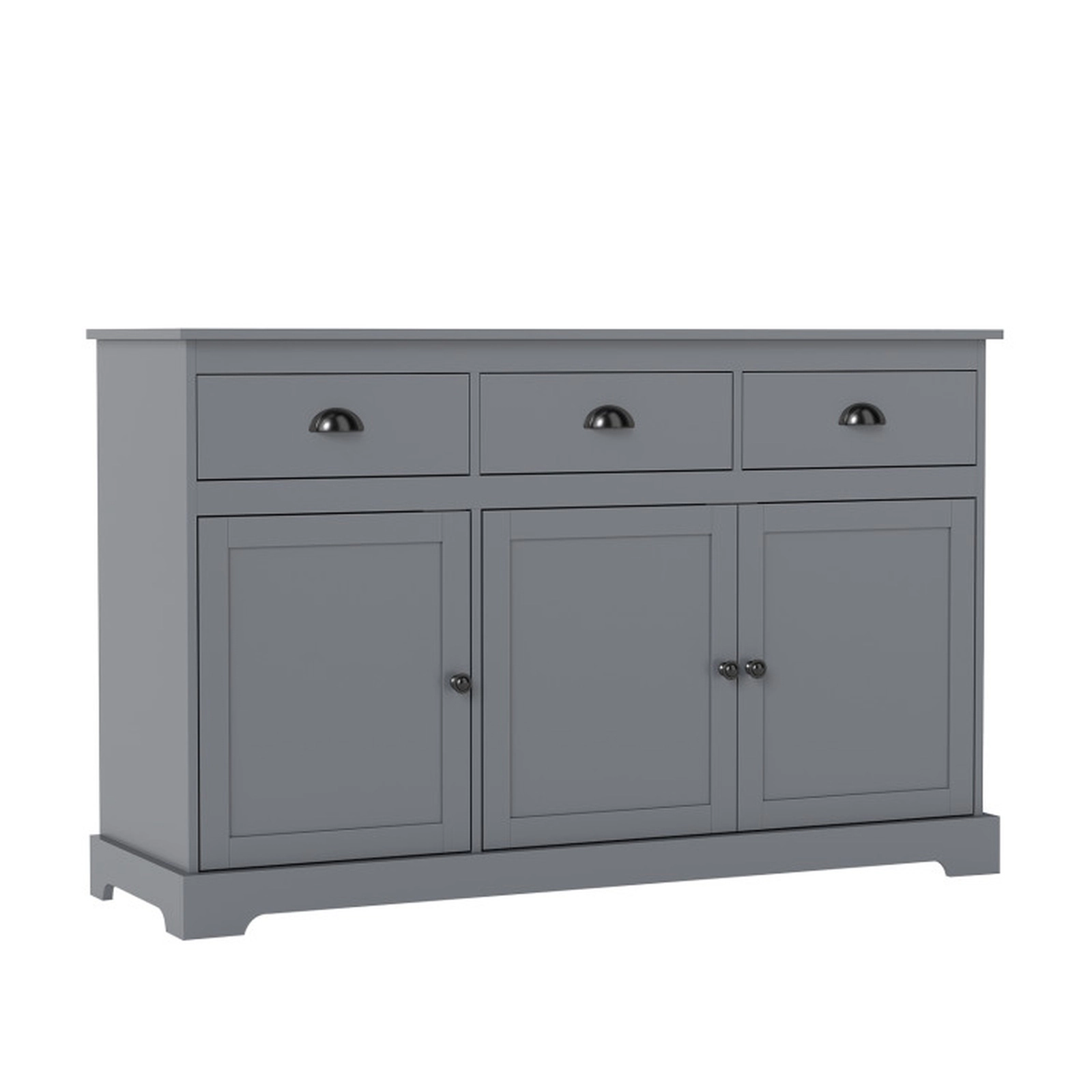 SUGIFT 3-Drawer Cup Handles Adjustable Shelves Sideboard Buffet Cabinet 53.5-in x 17-in x 34-in 22-lb per Shelf Gray