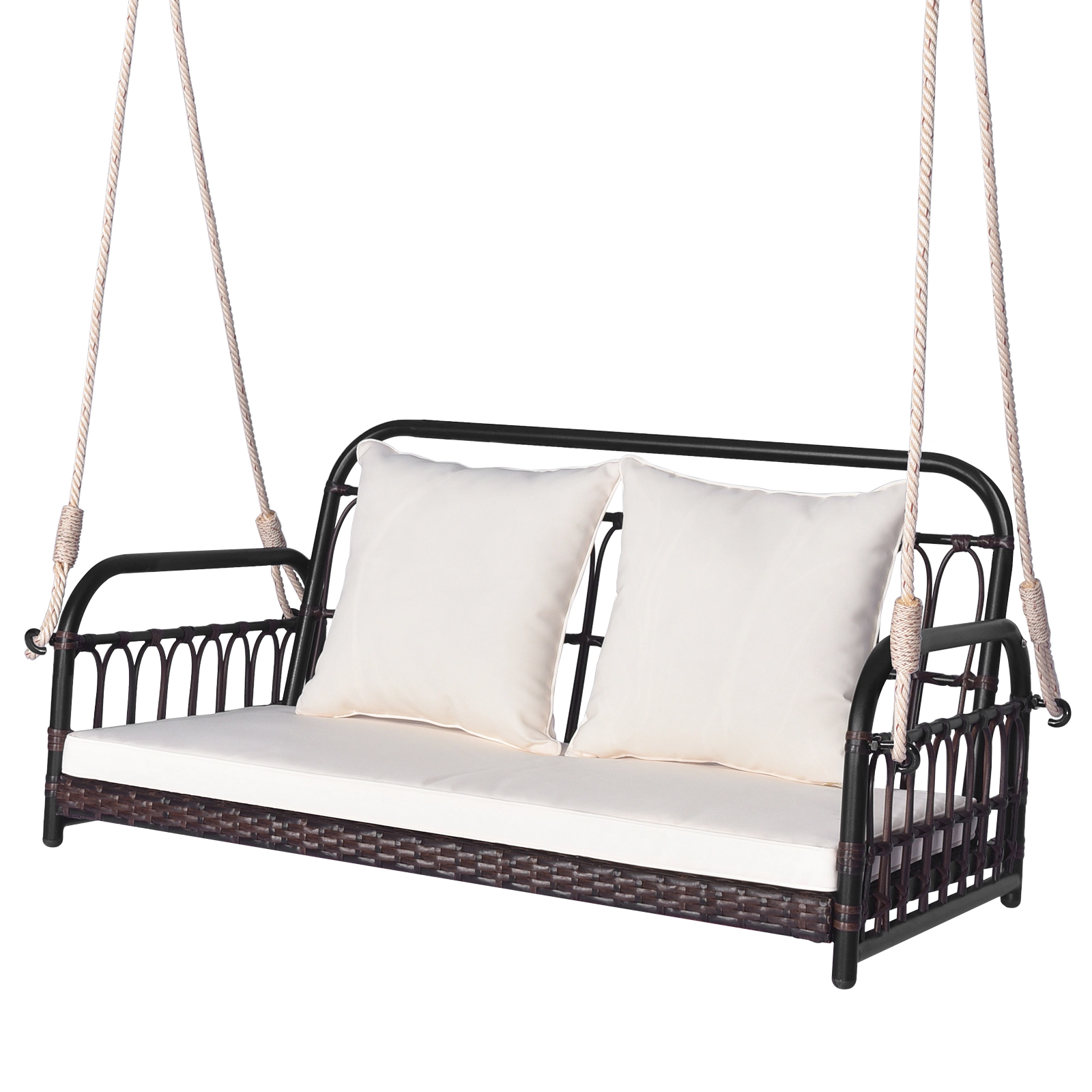 LJG 880LBS Wicker Hanging Porch Swing with Cushions