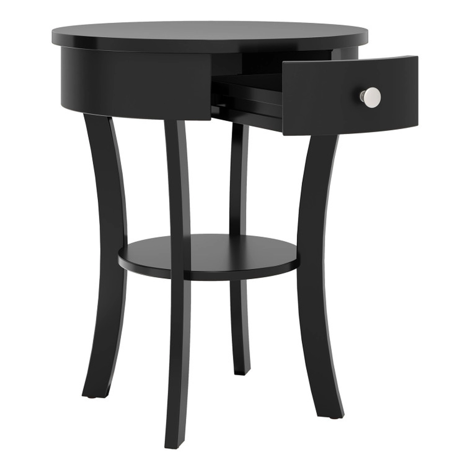 SUGIFT 2-Tier Wood Round End Table with Open Drawer 140-lb Tabletop Capacity Black