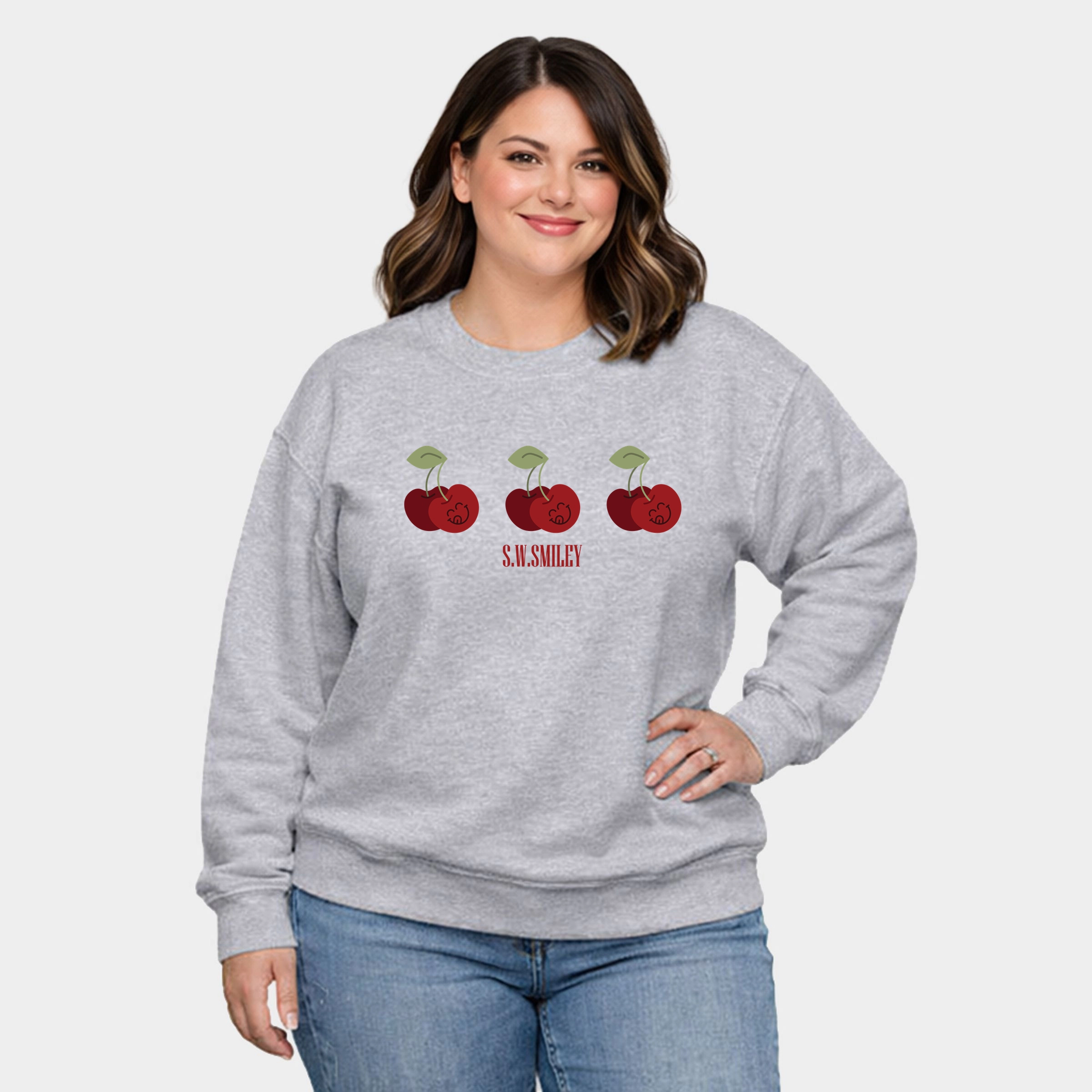 Simply Sage Market - Women's Plus Sized Graphic Sweatshirt S.W.Smiley Cherry Face Row