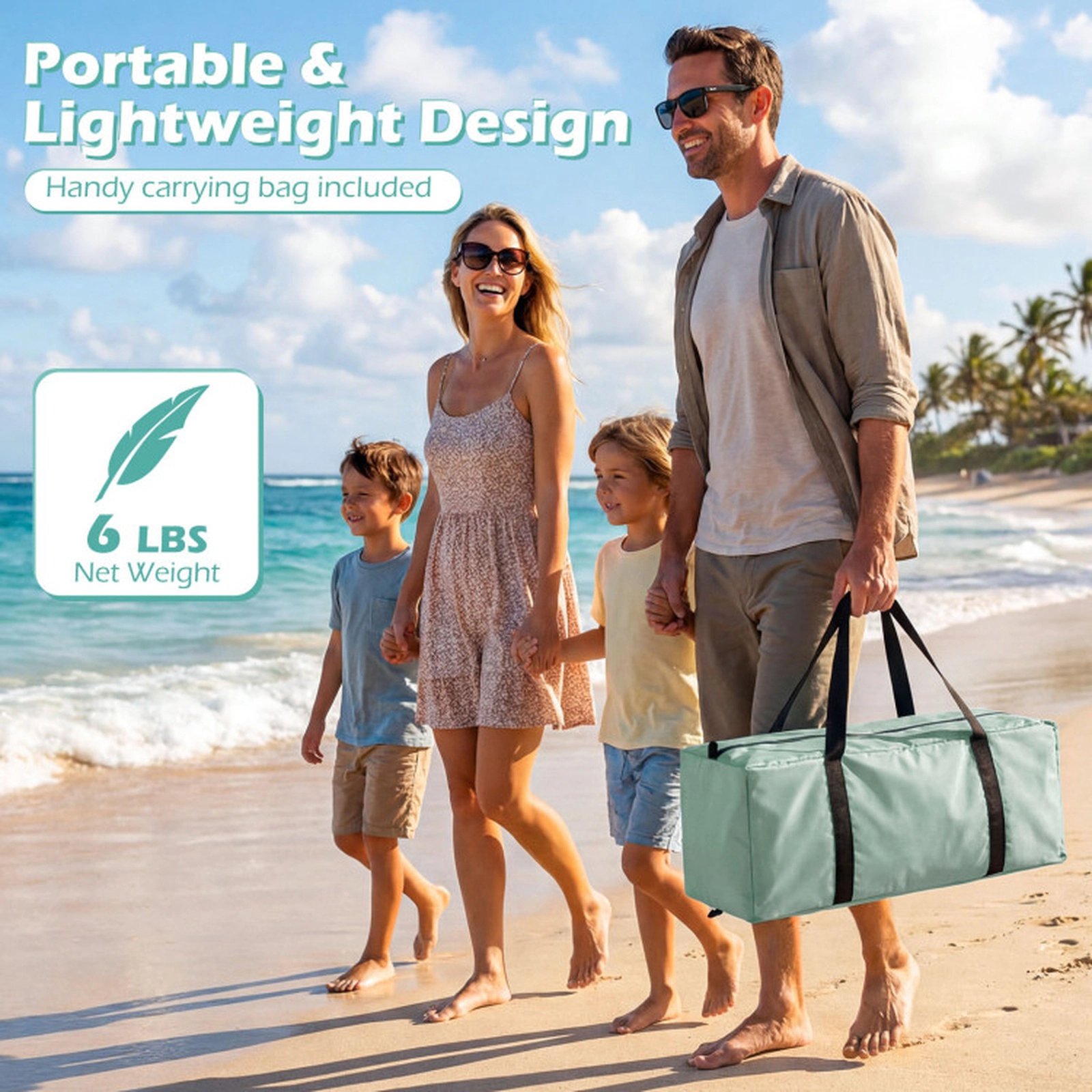 SUGIFT Beach Tent Sun Shelter with Canopy and Extended Floor 87-in Long 6-lb Portable Green