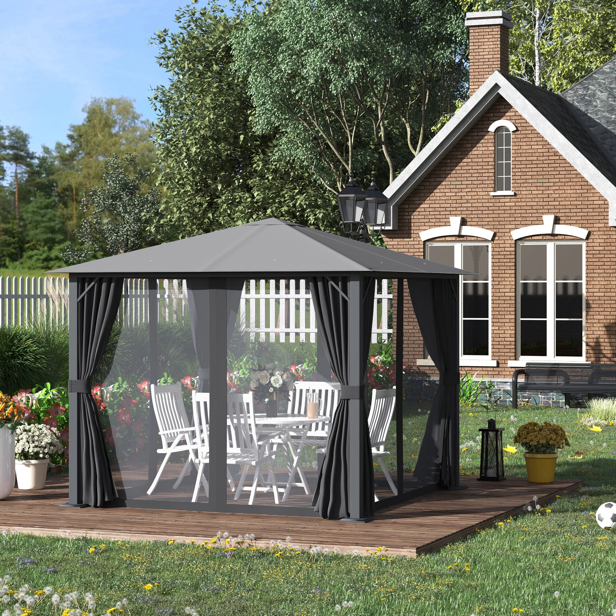 HONGGE Patio Gazebo, Outdoor Gazebo Canopy Shelter with Curtains, Vented Roof, for Garden, Lawn, Backyard and Deck