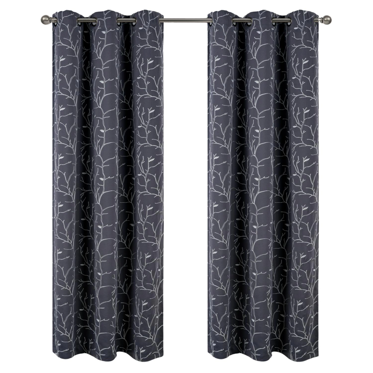 RT Designer Collection Luciana Embroidered Blackout Luxurious Decorative Grommet Curtain Panel 54" x 84" Charcoal