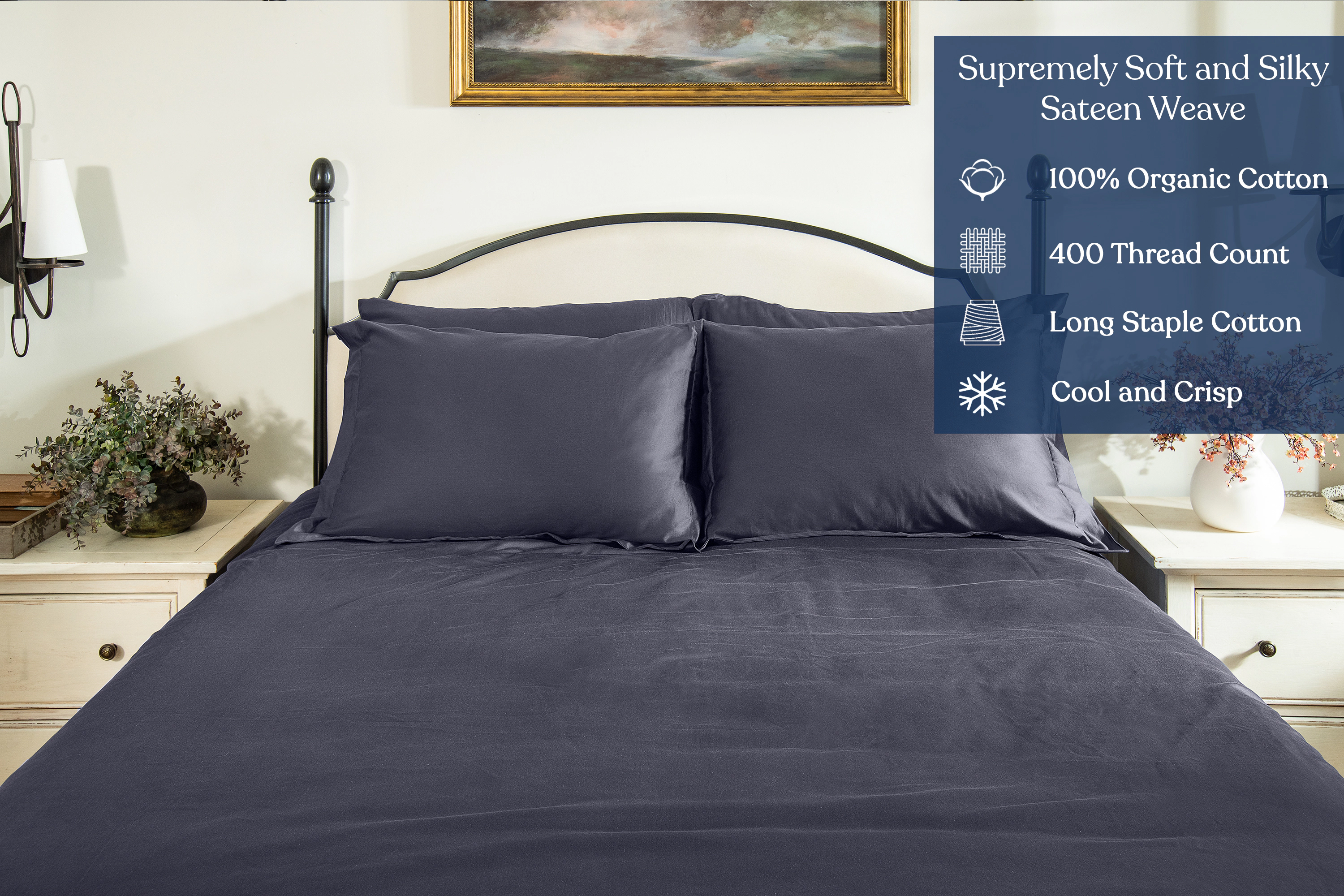 Delara GOTS Certified 100% Organic Cotton 400TC Ultra Soft Moisture-Wicking and Breathable Duvet Cover Set