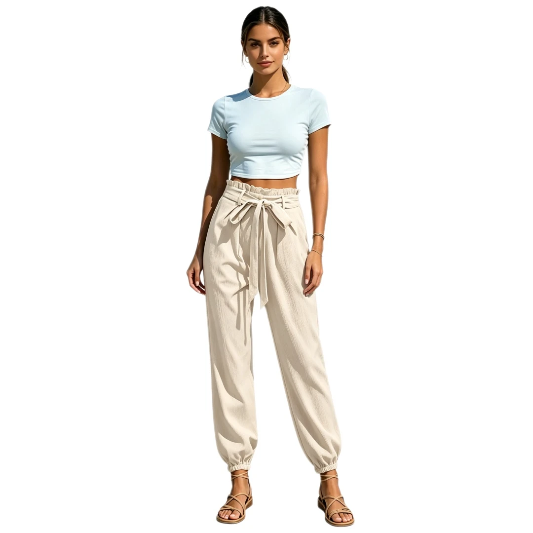Coolmee Womens Casual Loose Fit Pants with Pockets Paper Bag PencilPants Business Jogger Harem Pant