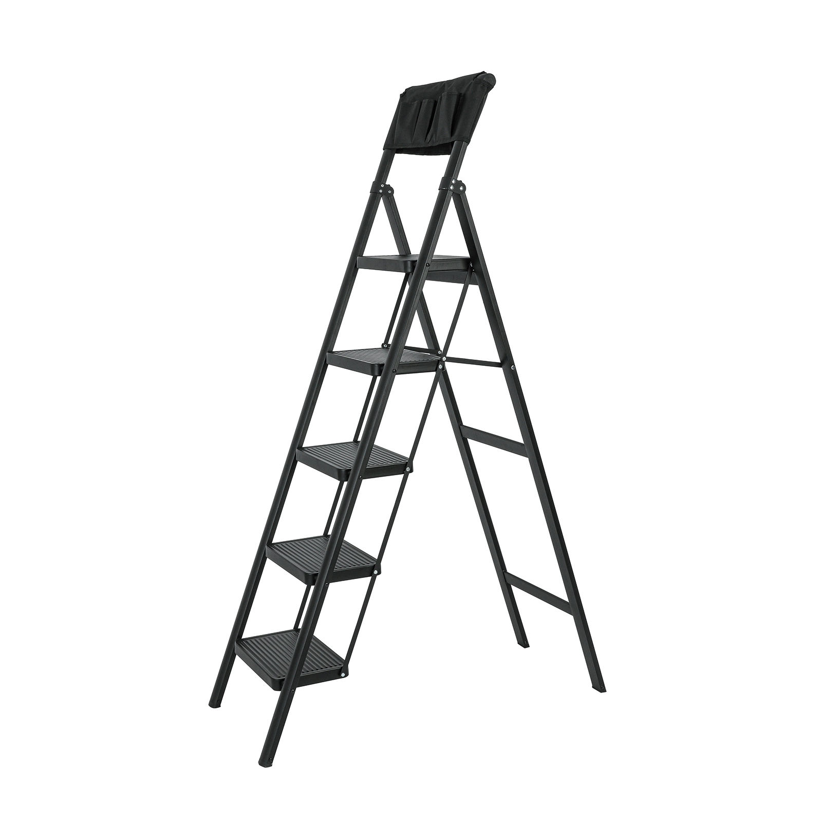 Flynama 5 Step Ladder- 330lb Capacity Steel Foldable Step Stool With Tool Bag (Black)