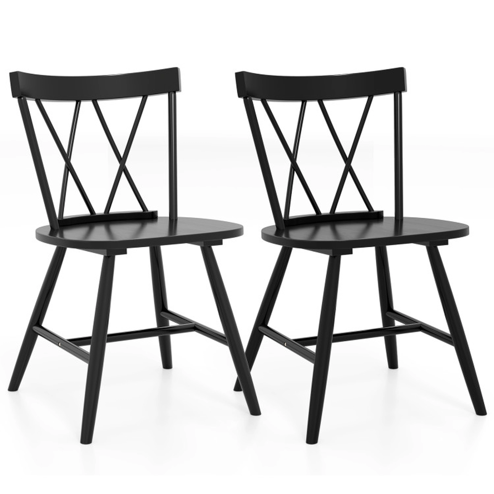 SUGIFT Black Farmhouse Cross Back Rubber Wood Frame Set of 2 Kitchen Dining Chairs