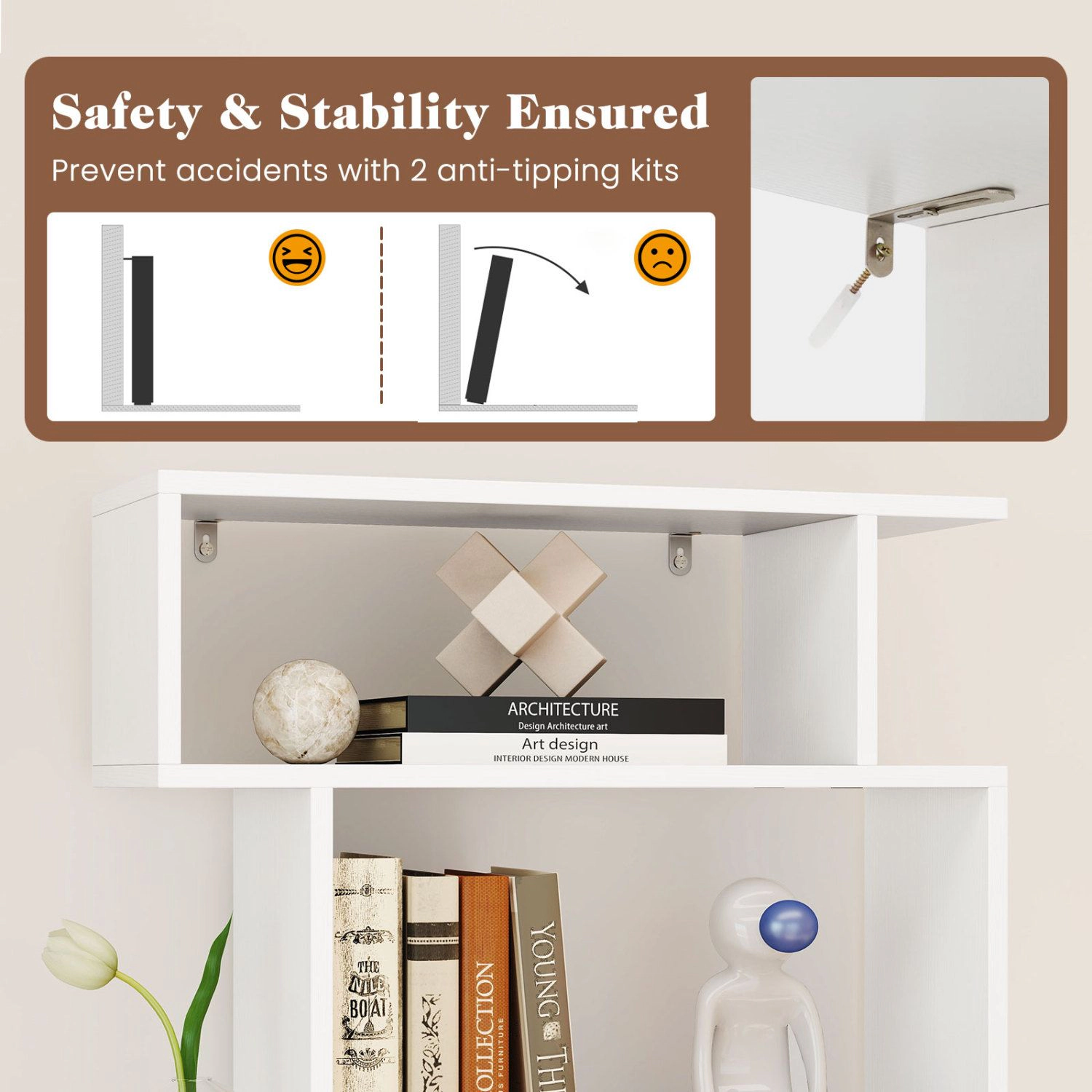SlickBlue Modern 6-Tier Geometric Bookshelf with Open Shelves