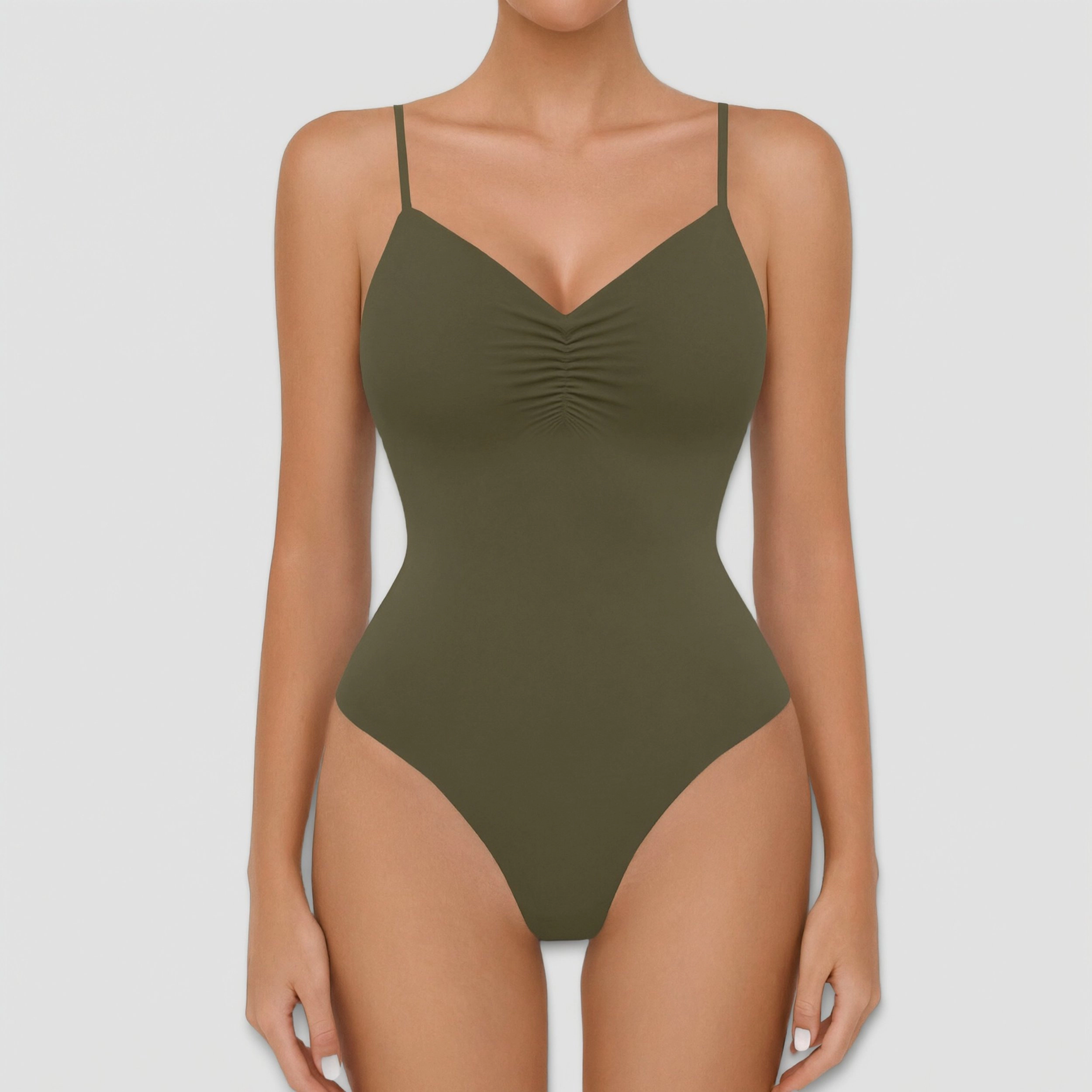 Avidlove Women's Ruched V Neck Backless Double Lined Cami Bodysuit