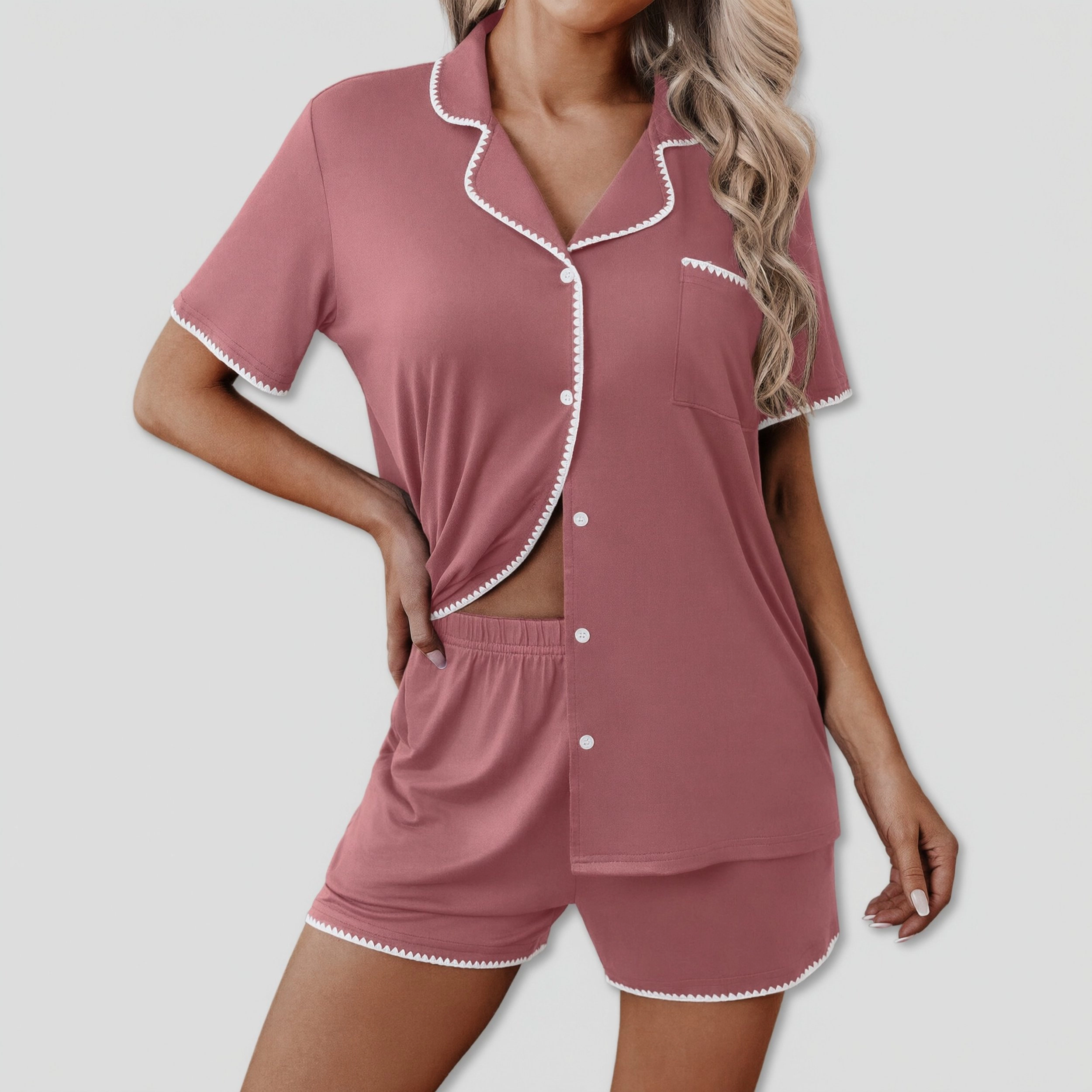Ekouaer Pajamas for Women Set 2 Piece Soft Button Up Pjs Short Sleeve Summer Lounge Sets Comfy