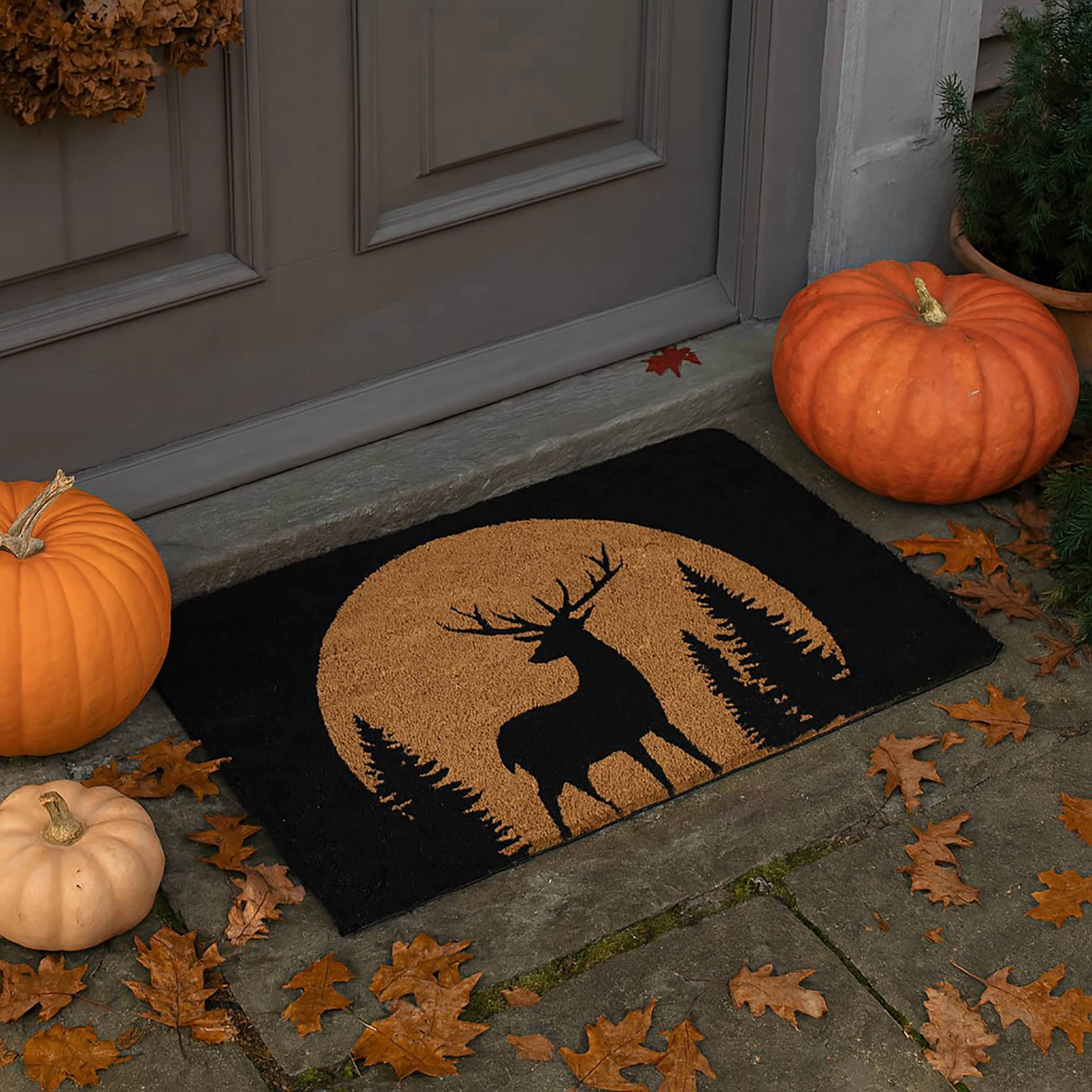 Evideco French Home Goods Natural and Black Reindeer Coir Doormat 30 x 18 Inches
