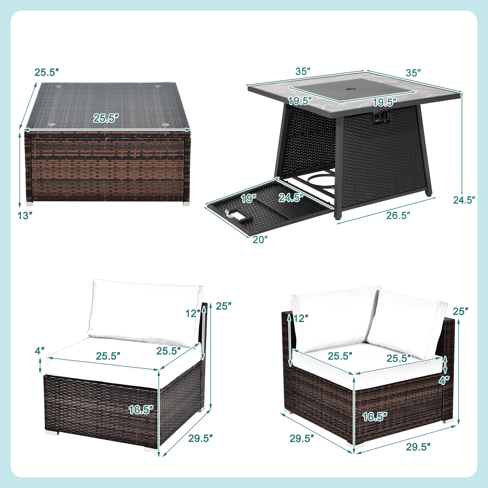 Hivvago 7 Pieces Patio Furniture Set with 35 Inches 50000 BTU