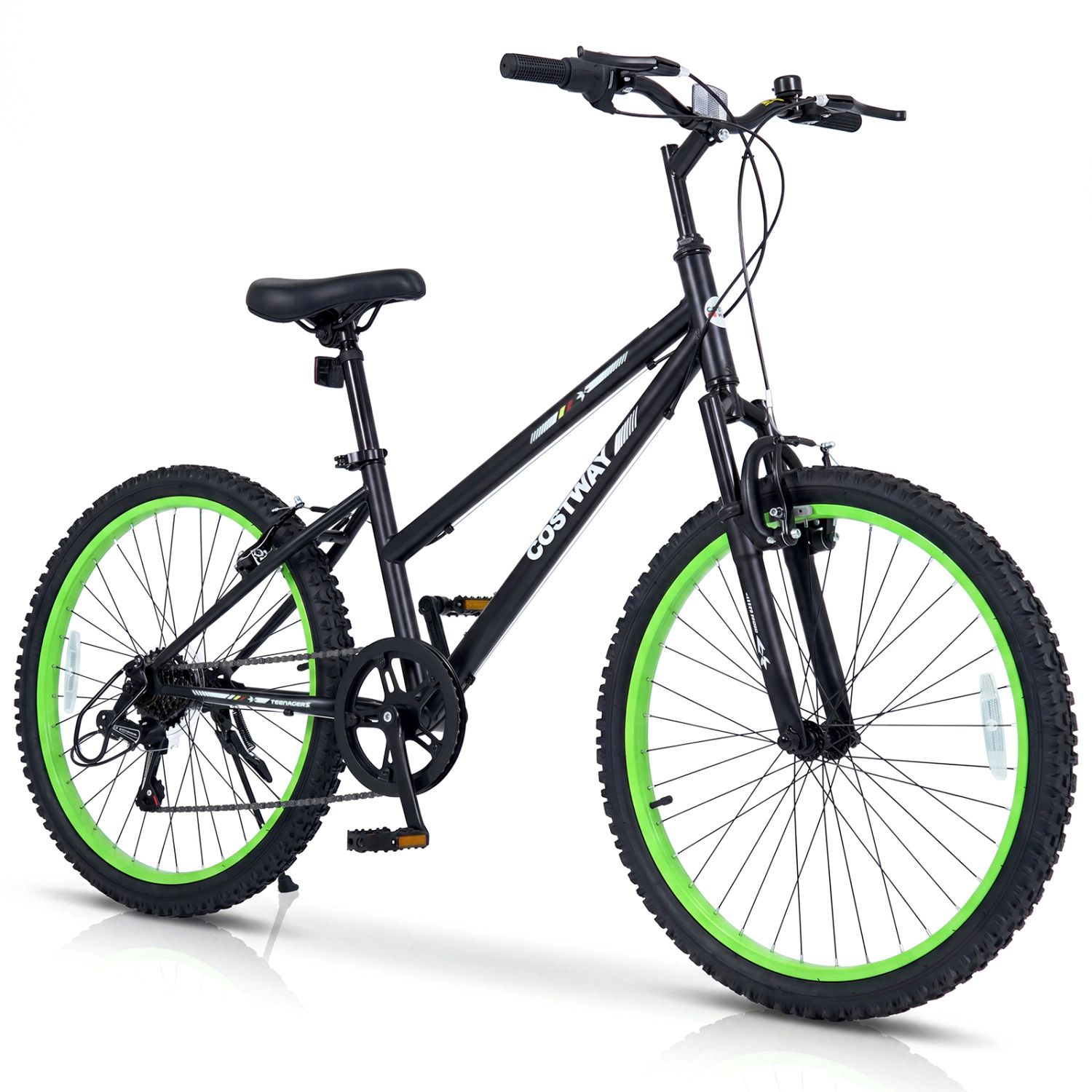 LJG 24 Inch Kids Mountain Bike Adjustable with 7 Speed and Suspension Fork