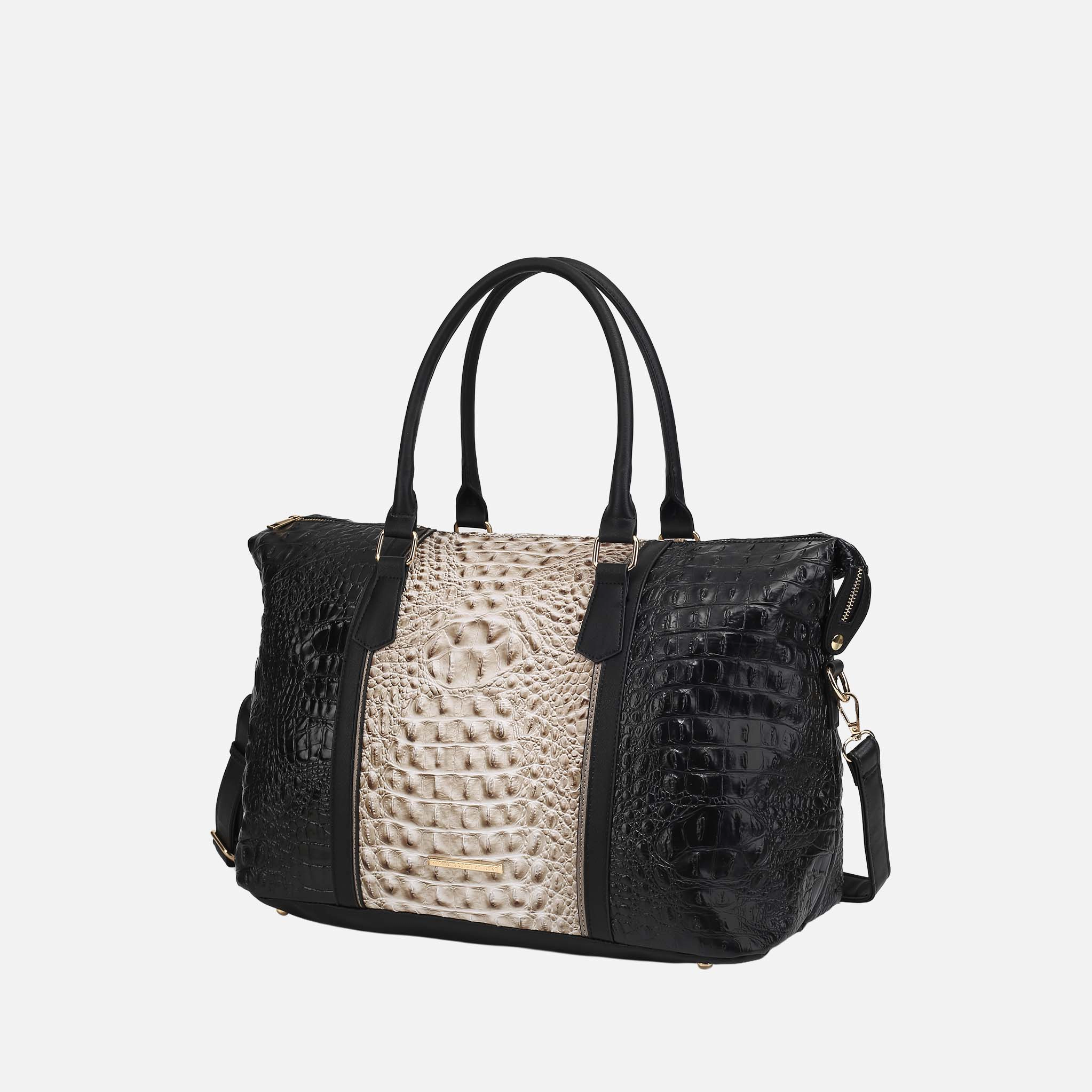 Mia K Collection Raven Women's Weekender Bag, Faux Crocodile-Embossed Vegan Leather Duffle