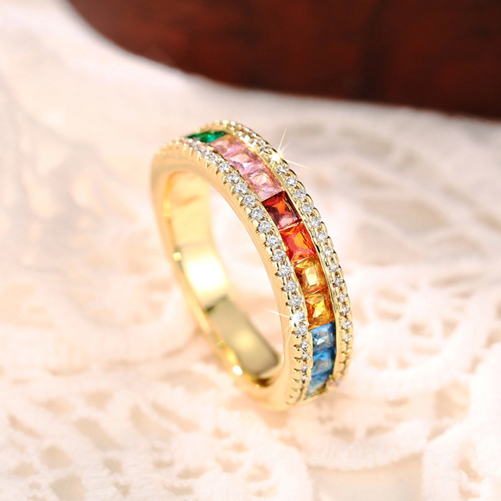 Wardrobe Whimsy Rainbow Baguette Cubic Zirconia Eternity Band Ring