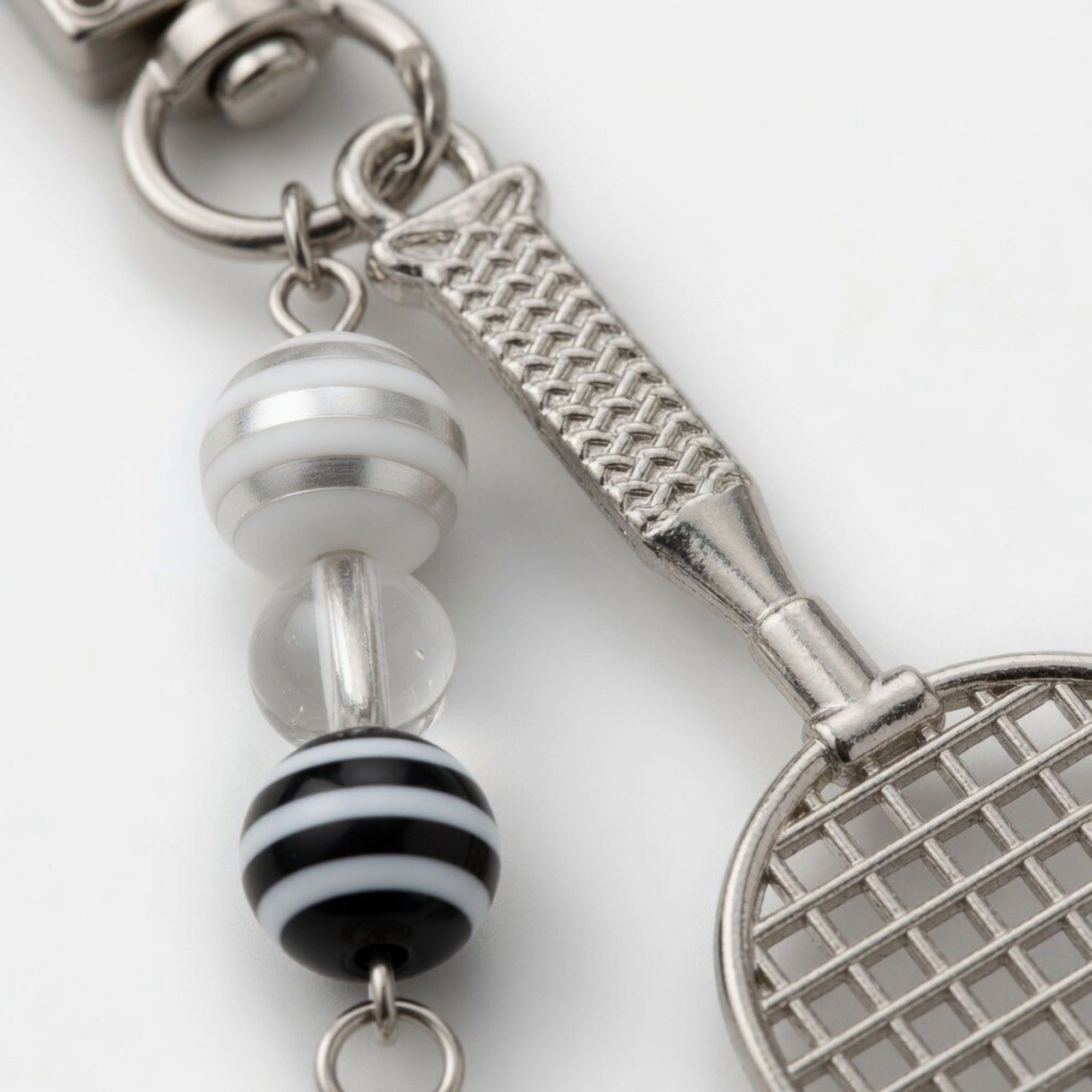 Alilang Women's Badminton Racket Keychain with Shuttlecock Charm Beaded Detail Metal Key Ring