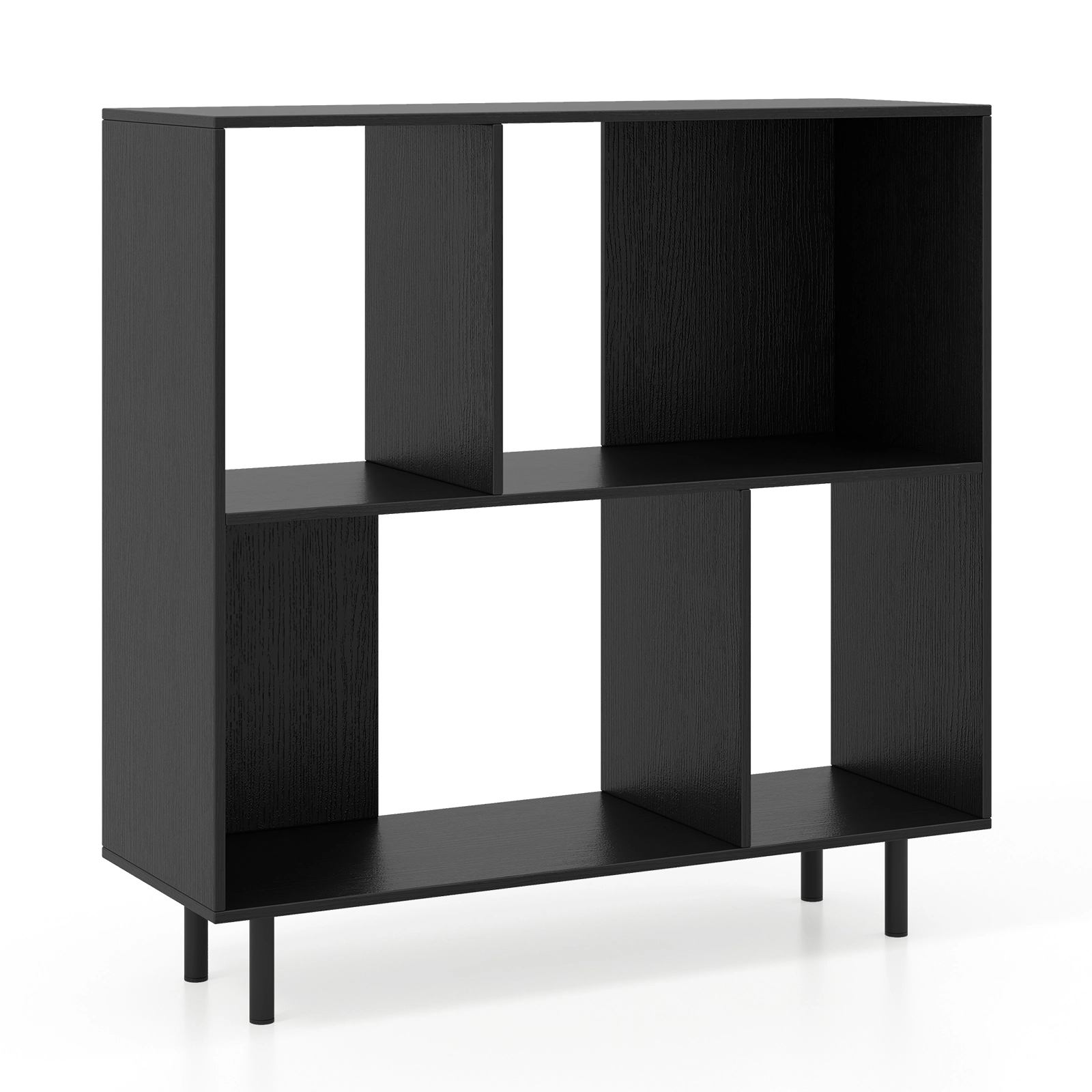 SUGIFT 4-Cube Black 35.5-in Square Cube Storage Organizer Bookshelf with Metal Legs and 2 Anti-Tipping Kits