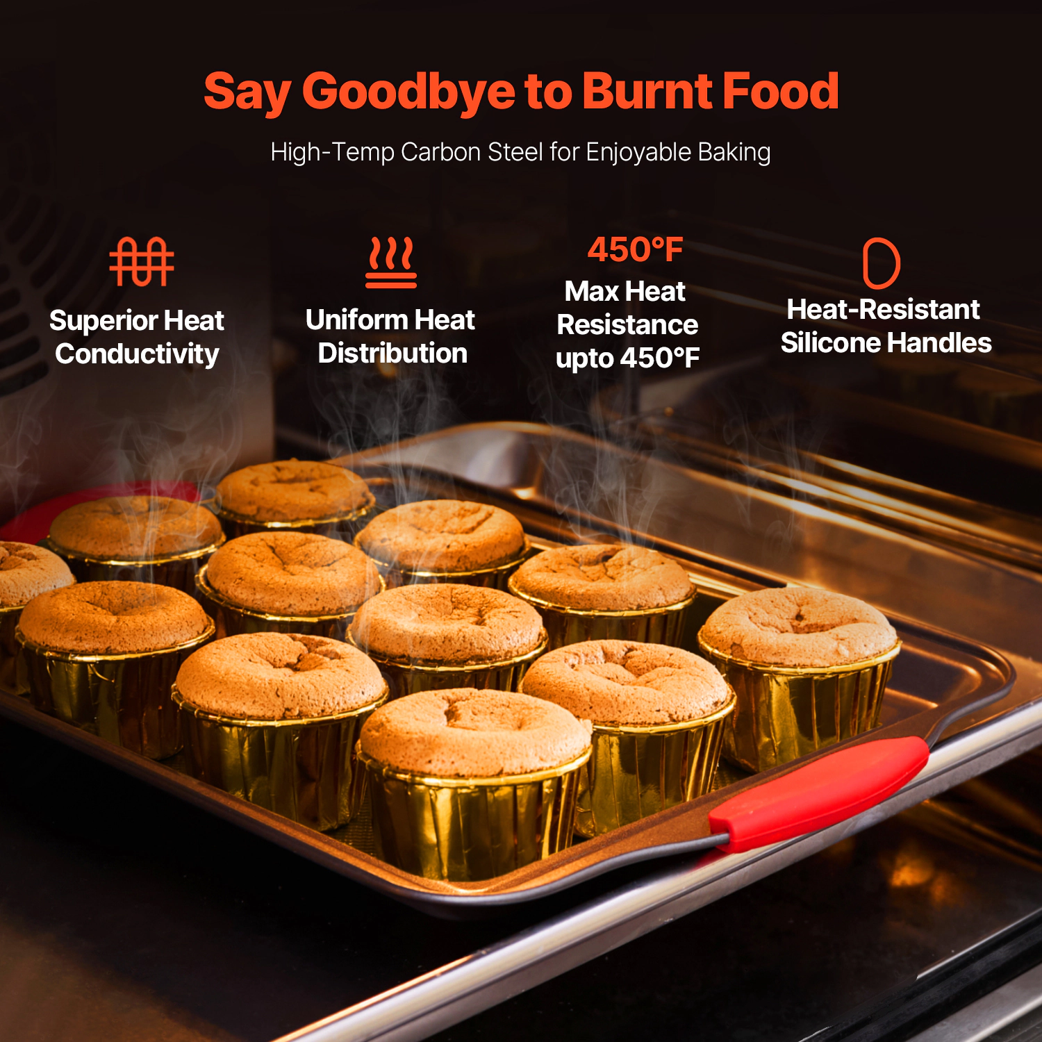 HONGGE 3-Piece Heavy-Duty Carbon Steel Baking Pans Set, Nonstick Stackable Oven Trays for & Roasting