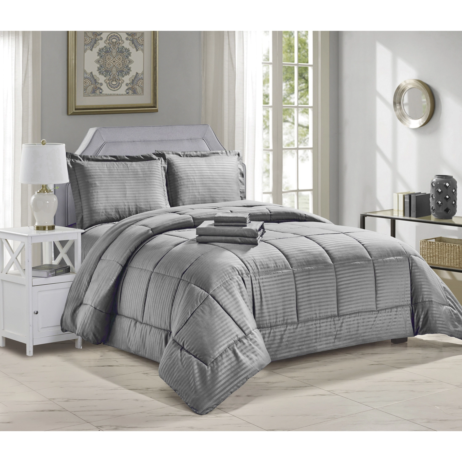 Plazatex Embossed Dby Stripe 8 Piece s Comforter Bed In A Bag Set