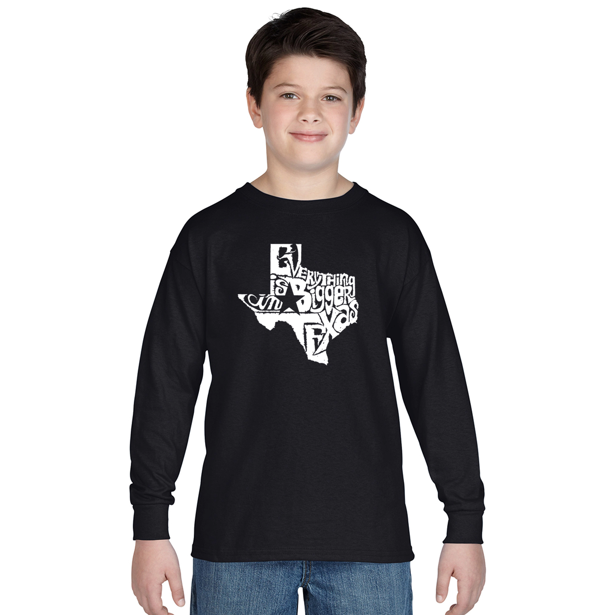 LA Pop Art Boys Long Sleeve T-Shirt -  Everything is Bigger Texas