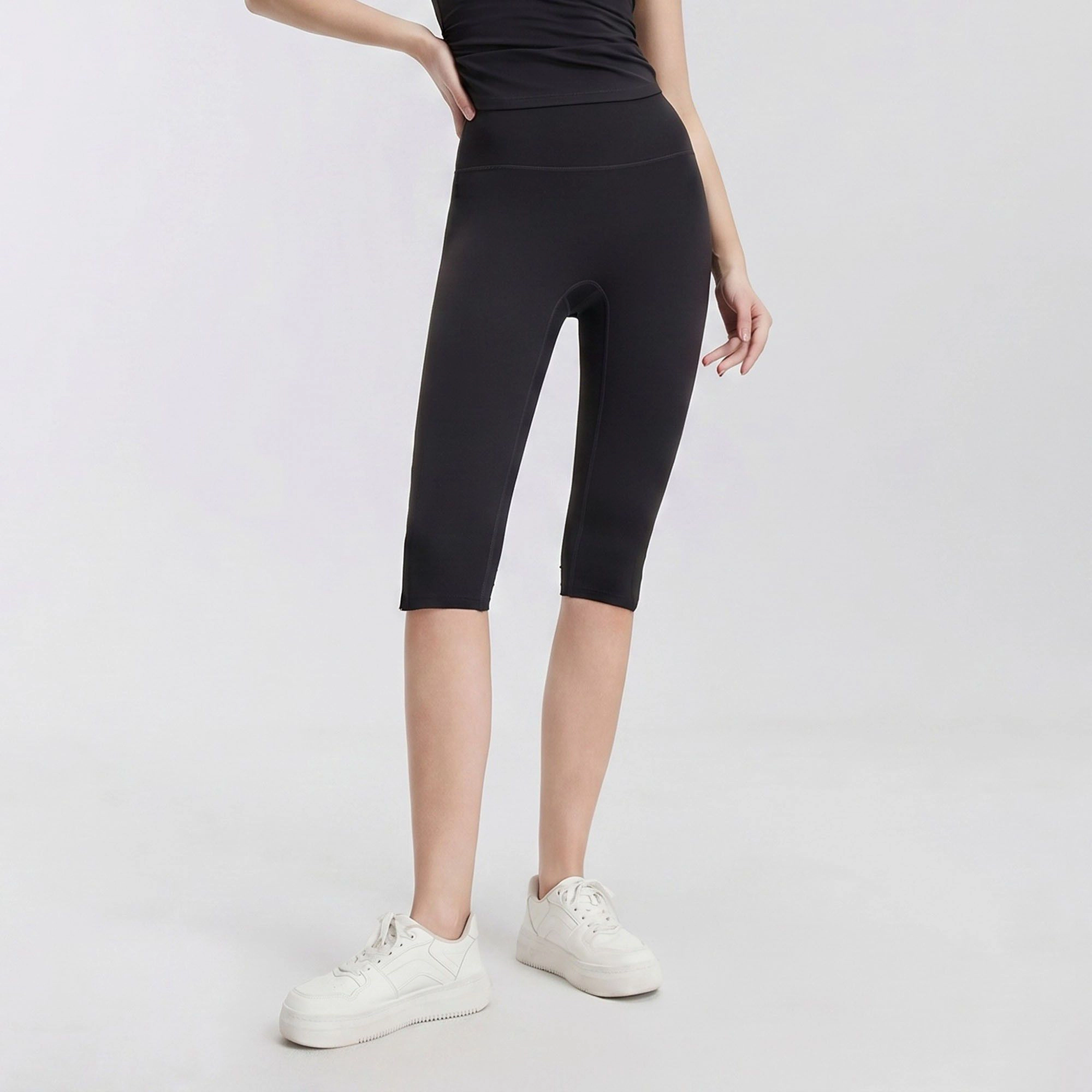 Anna-Kaci Women's High-Waist Capri Leggings with Side Slit Hem Smooth Stretch Pull On Workout Yoga Pants