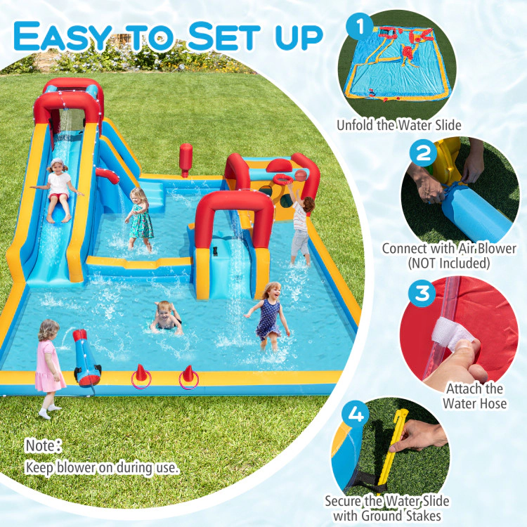 Hivvago Inflatable Double Water Slide Park 9-in-1 Giant Bounce House Blower Excluded