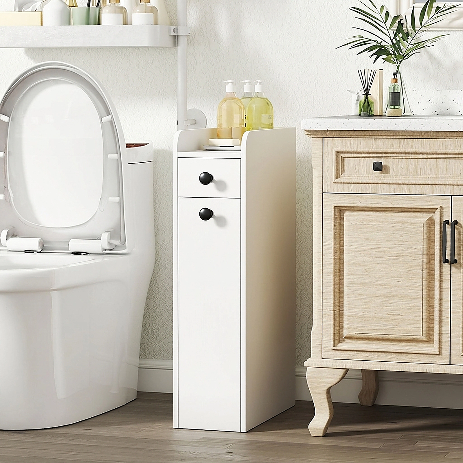 SUGIFT 4-Tier Slide Out Drawers Casters Narrow Bathroom Storage Cabinet 16-in x 7-in x 27.5-in 66-lb Capacity White