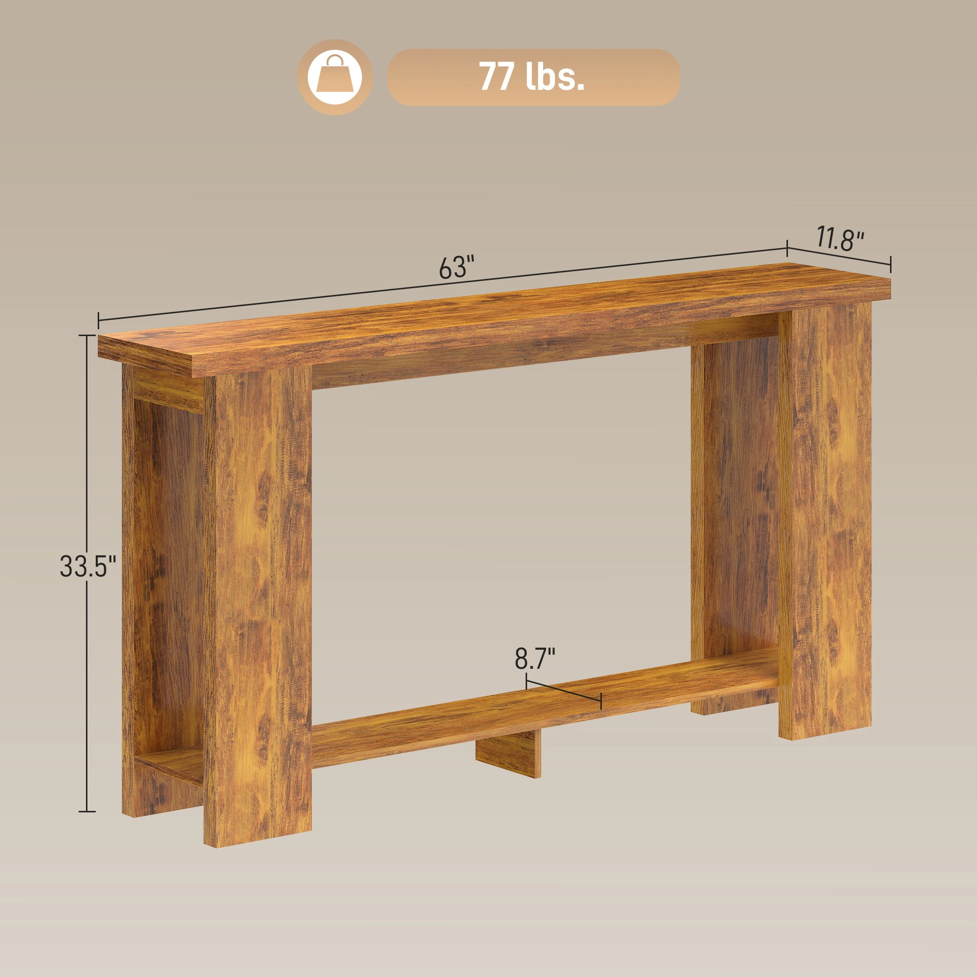 HONGGE Farmhouse Console Table, 63" Narrow Entryway Table with Thickened Tabletop for Living Room, Hallway, Distressed