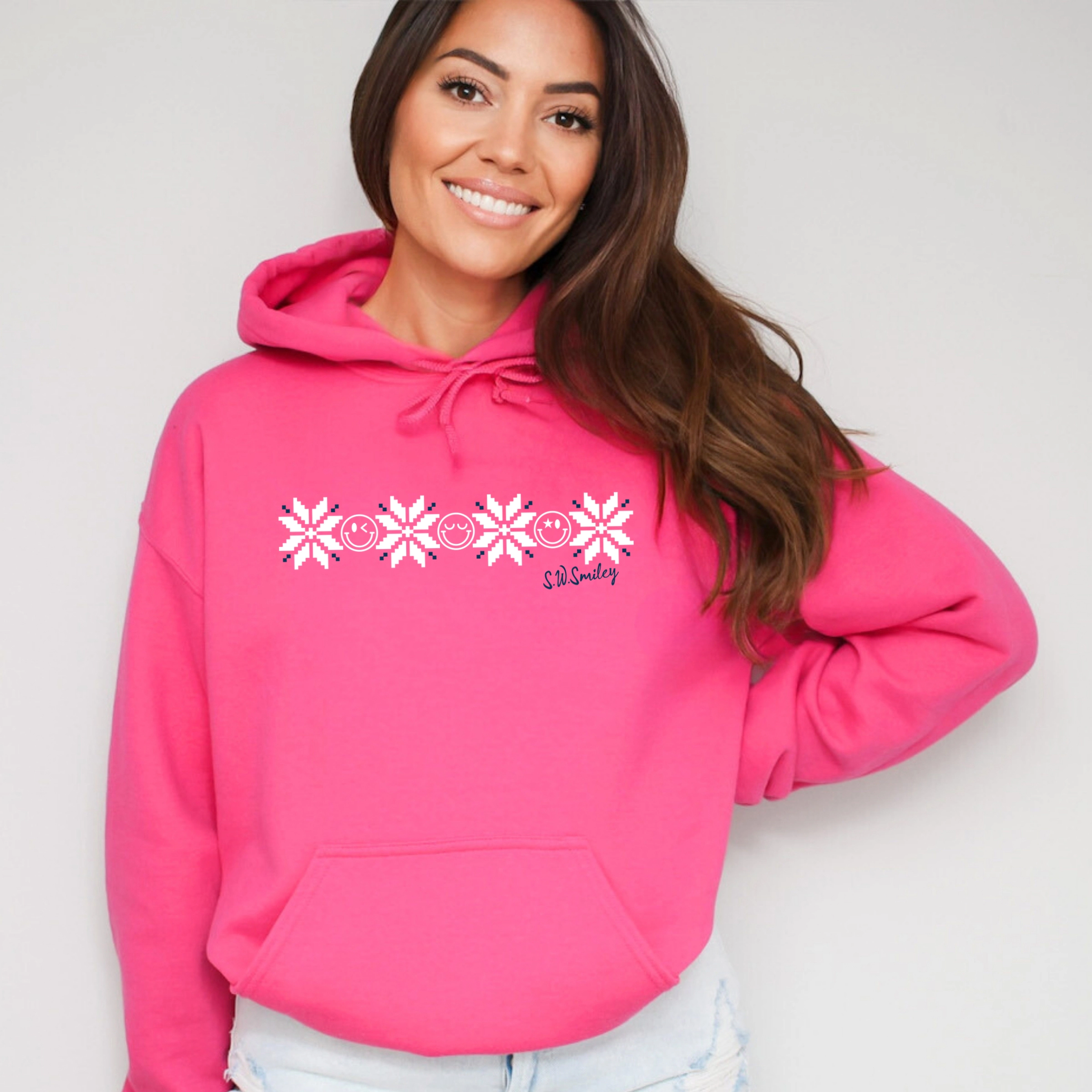 Simply Sage Market - Women's Graphic Hoodie S.W.Smiley Snowflakes Row
