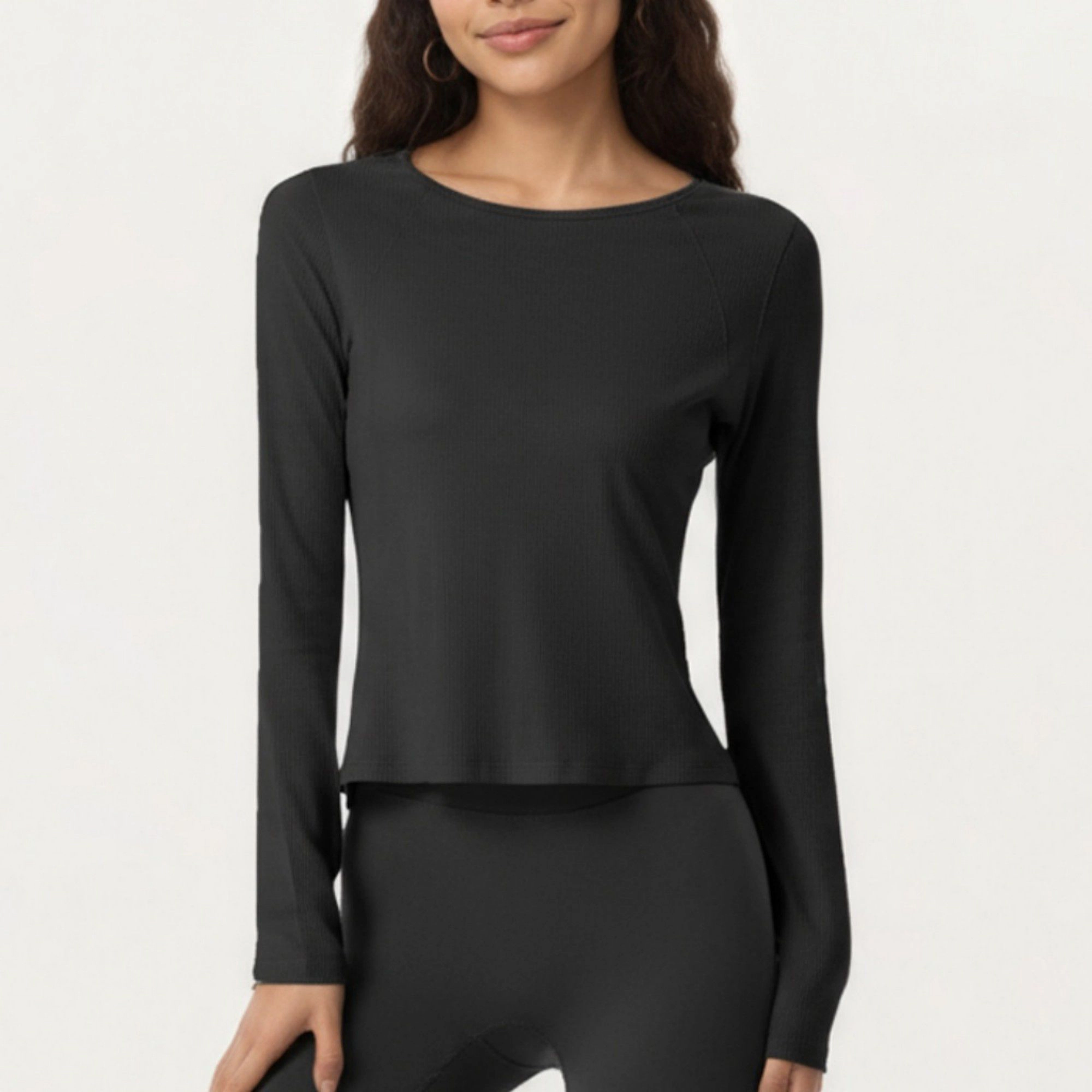 Anna-Kaci Women's Long Sleeve Active Top with Soft Stretch Fabric Crew Neckline Clean Minimal Silhouette
