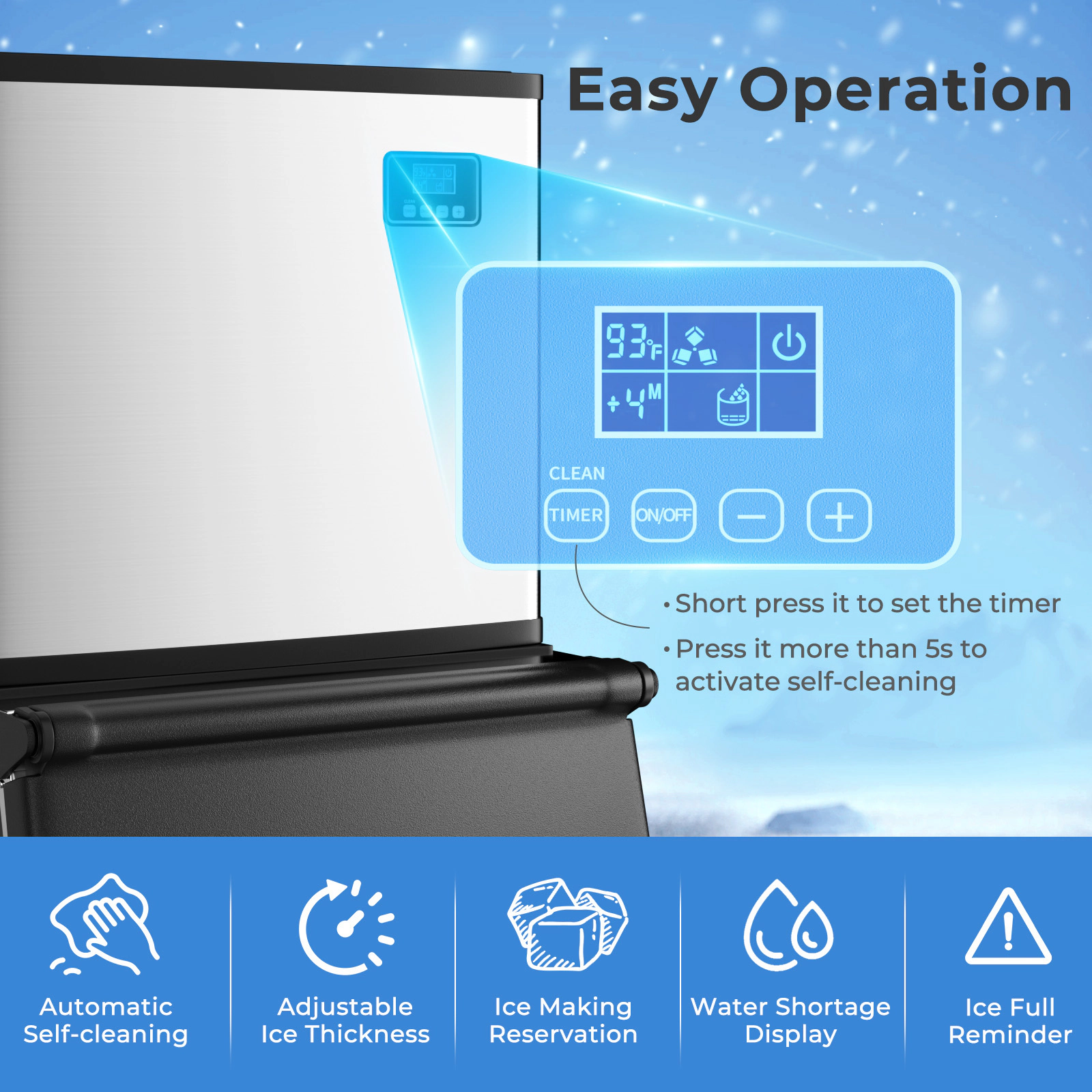 SUGIFT Silver Commercial Ice Maker with 418-lb Daily Output and 200-lb Storage Bin 26.3-in W 22.8-in D 63.4-in H