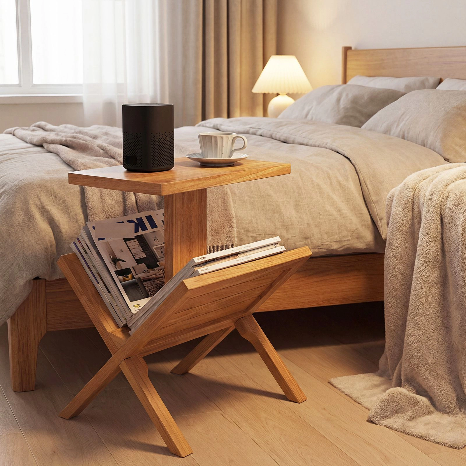 SlickBlue 2-Tier Teak Wood Side Table with Open Storage Shelves