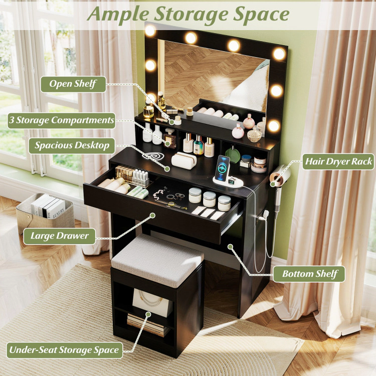 Hivvago Vanity Table Set With Lighted Mirror And Cushioned Stool