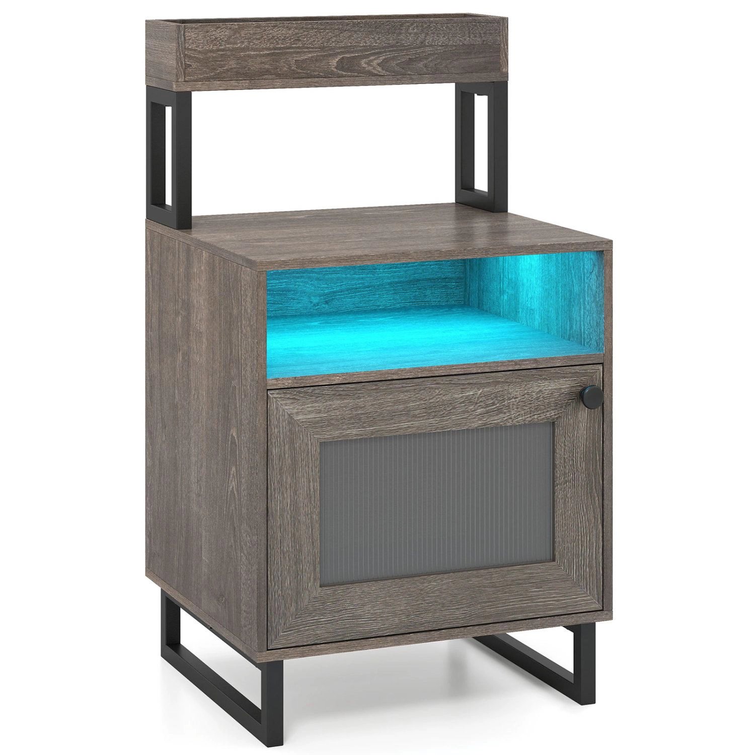 SlickBlue Modern LED Side Table with 4-Tier Storage Cabinet