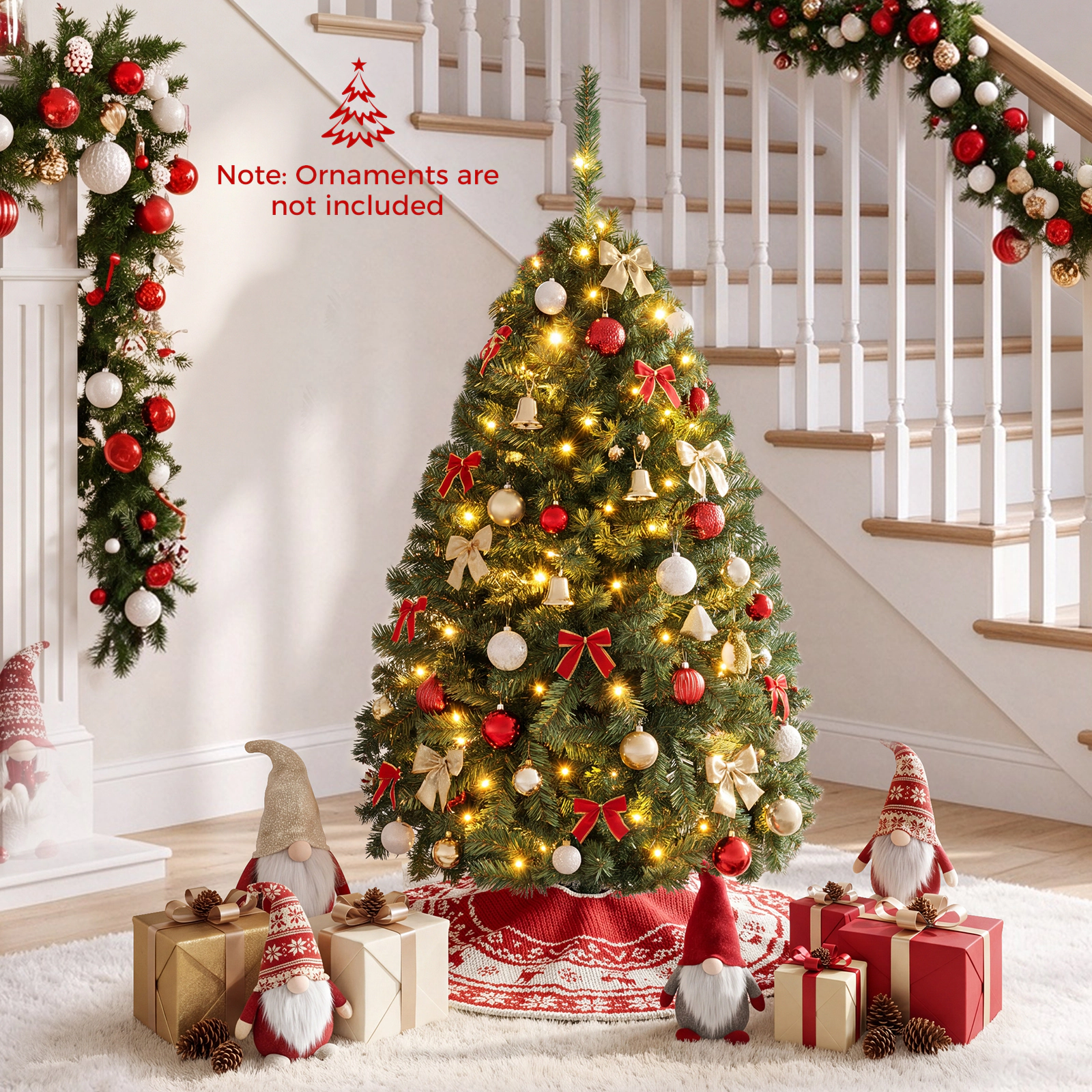 Costway 4/5/6/7/8/9Ft Pre-Lit Artificial Christmas Tree Hinged 100/150/350/500/750/1000 LED Lights
