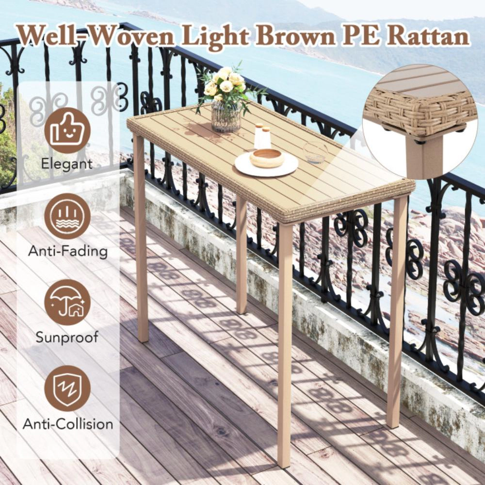 Hivvago Outdoor Patio Bar Table Heavy Duty Rectangle Metal Frame-Brown