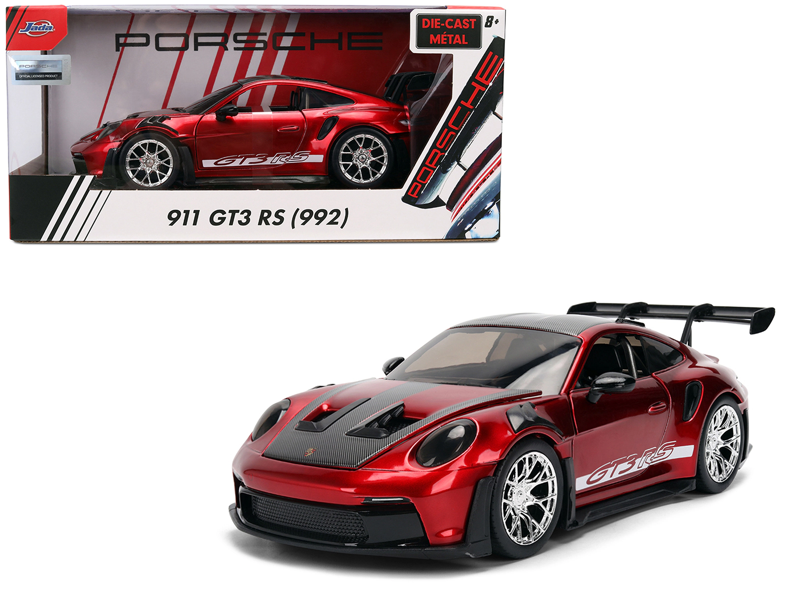 Jada Porsche 911 (992) GT3 RS Red Chrome with Carbon Top and Hood Stripes "Hyper-Spec" Series 1/24 Diecast