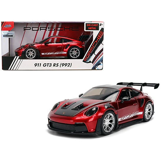 Jada Porsche 911 (992) Gt3 Rs Red Chrome With Carbon Top And Hood Stripes "Hyper-Spec" Series 1/24 Diecast