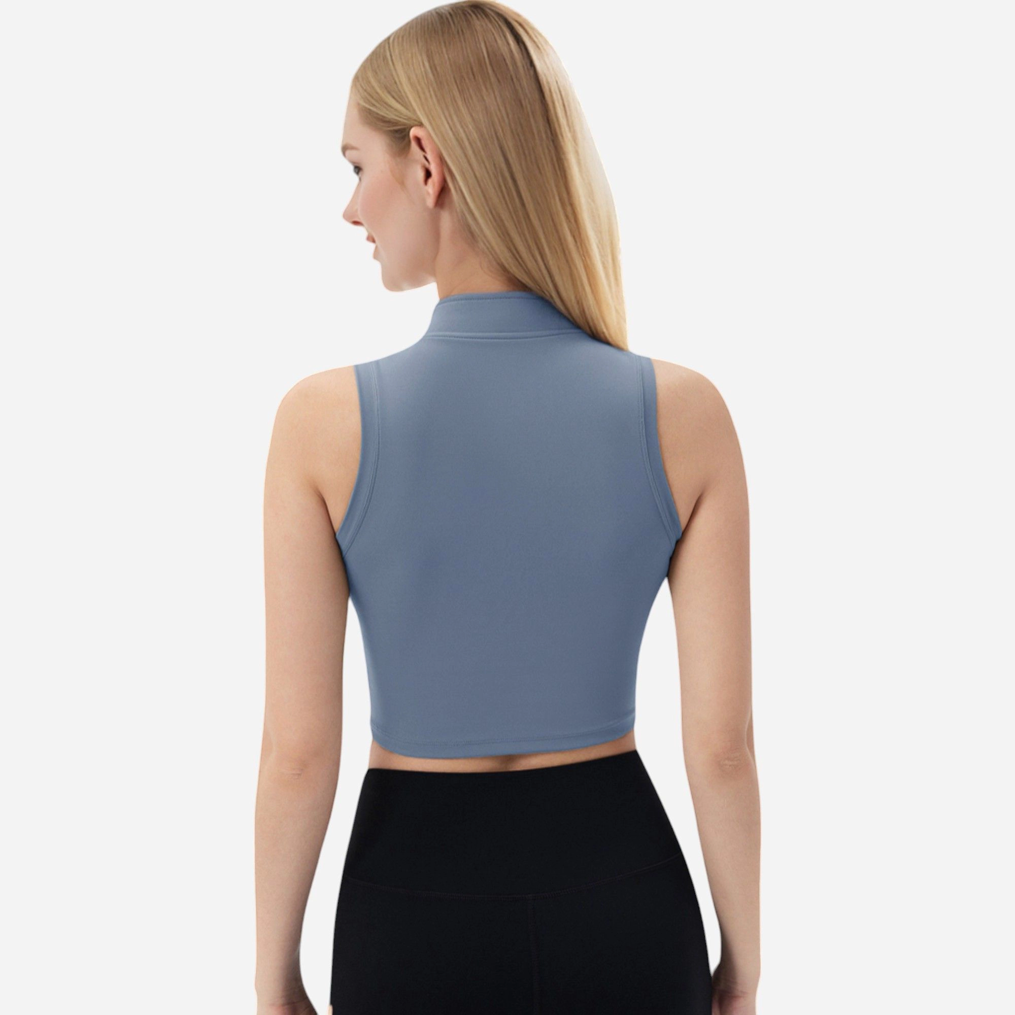 Anna-Kaci Women's Half-Zip-Up Mock Neck Crop Top with Sleeveless Design