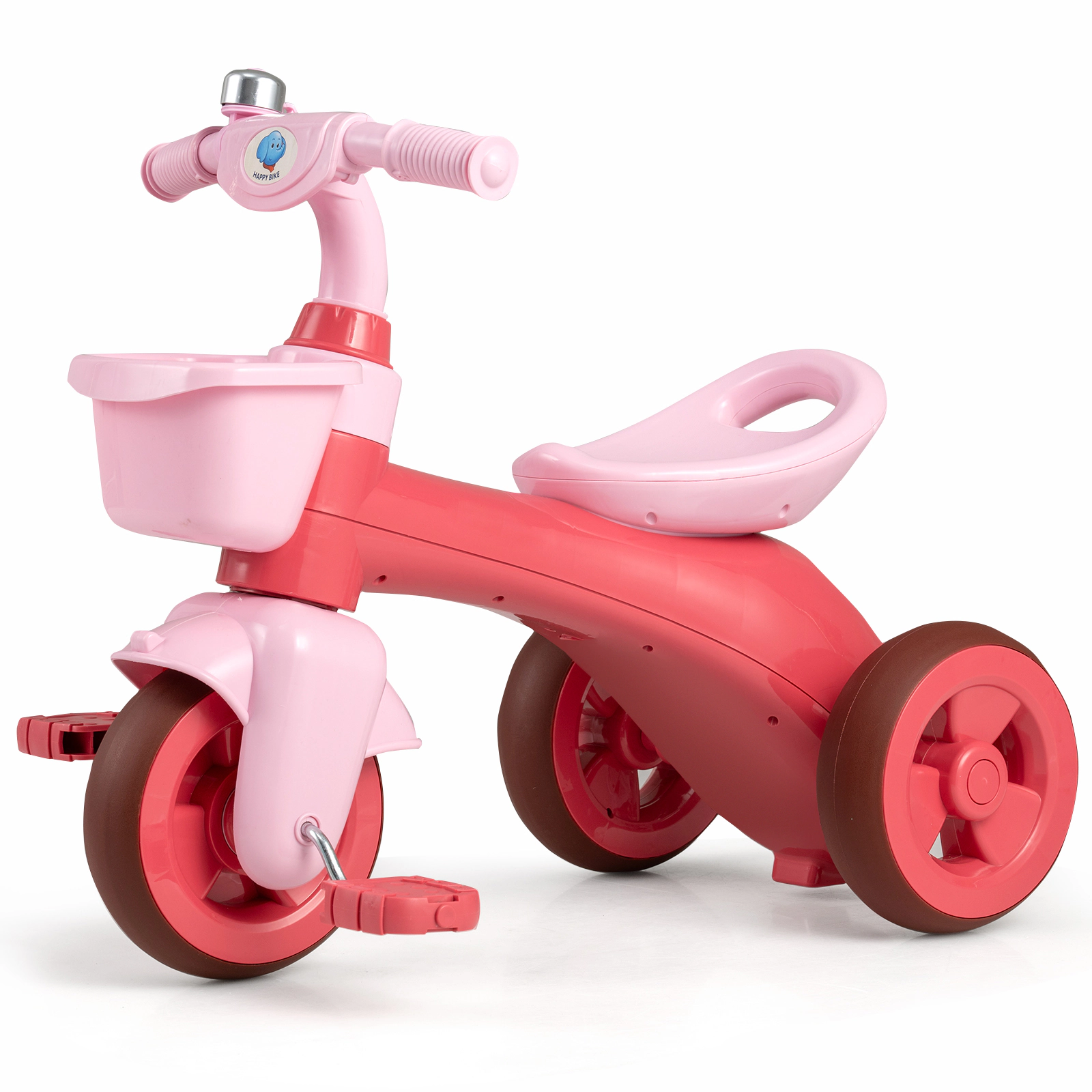 SUGIFT Limited-Steering Toddler Tricycle Ride-On Car with Front & Rear Baskets & Bell 55-lb Capacity Ages 3-5 Pink Green
